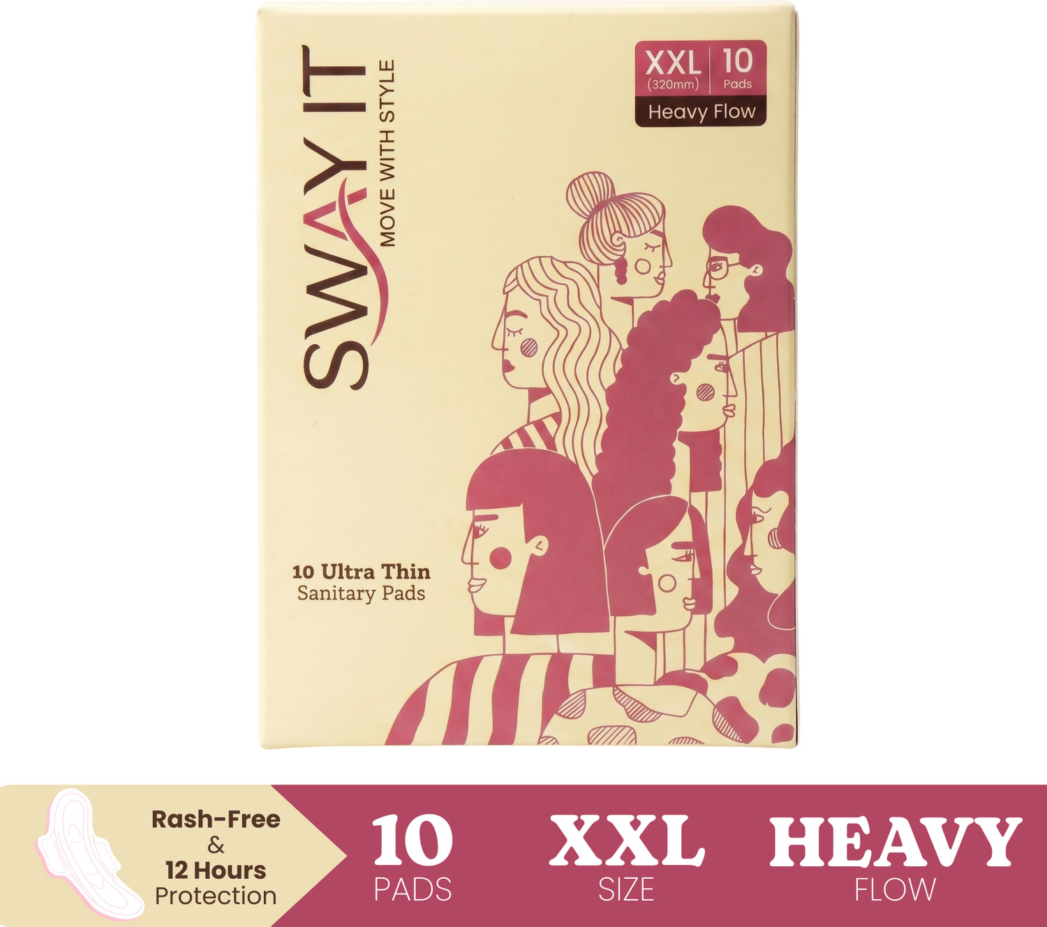 Image of SWAY IT Ultra Thin Sanitary Pads XXL(320 mm) Heavy Flow | 10 Pads | Rash-Free Protection Sanitary Pad