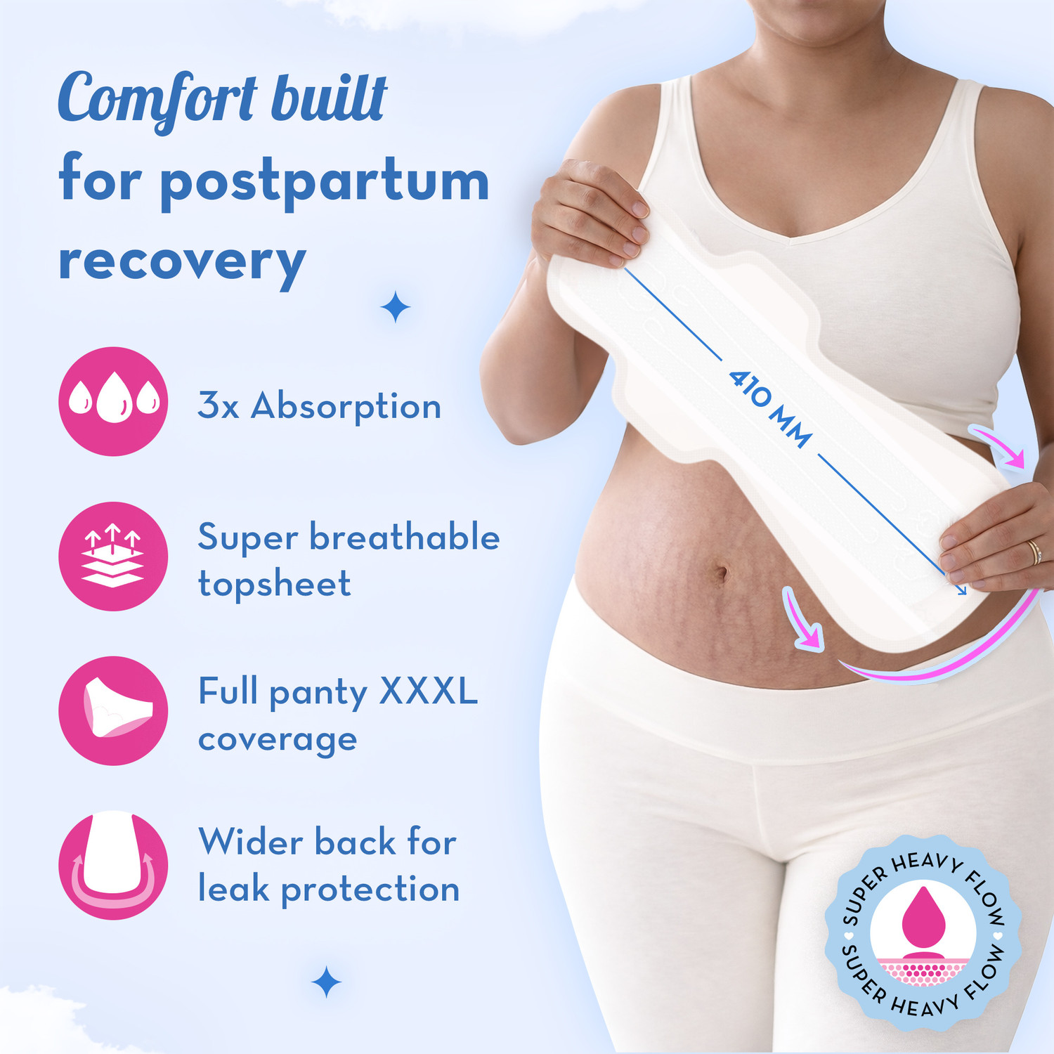 Image of PLUSH Maternity Pads for Postpartum Bleeding | Combo (20 Pads) | XXXL - 410 mm Sanitary Pad