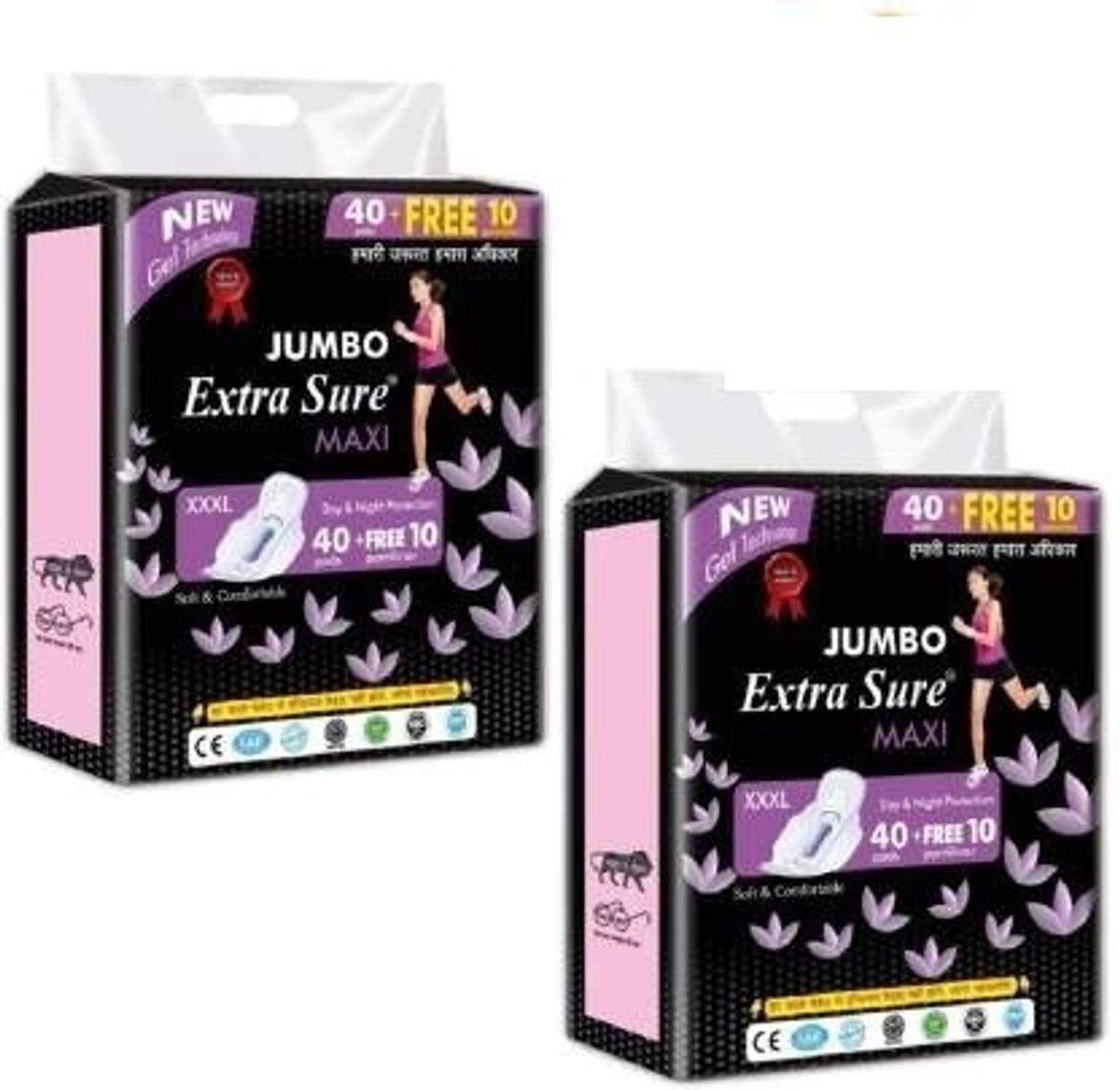 Jumbo Extra Sure Sanitary Pads for Women with Wings | Dry-net Soft & Comfortable Sanitary Napkins for Day & Night Protection - XXXL (combo pack of 2) (80 pads + 20 Pantyliner)) Sanitary Pad (Pack of 100) Sanitary Pad