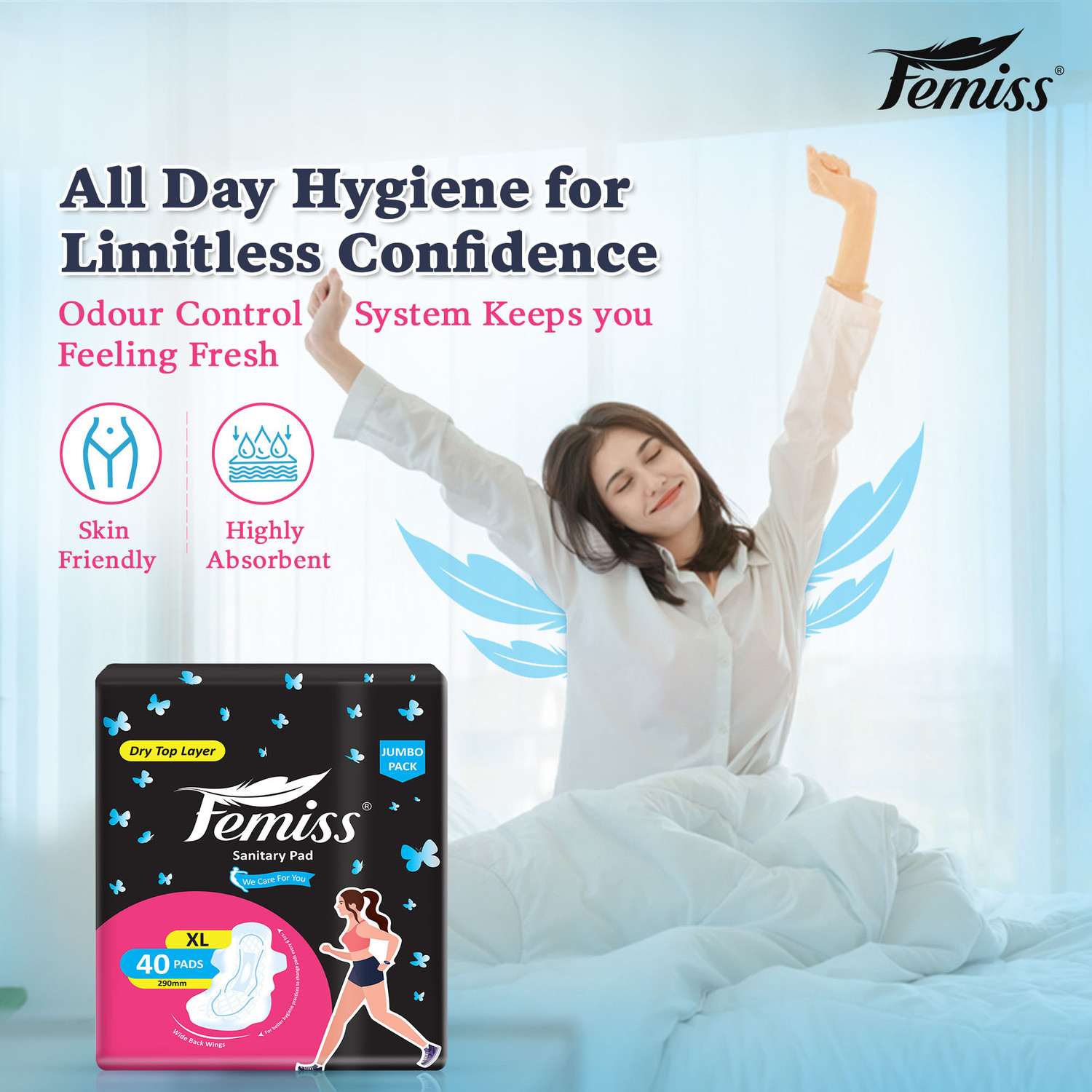 Image of Femiss Soft & Rash Free for Women & Girl Trifold 40 Sanitary Pads (XL-290MM) Pack of 2 Sanitary Pad