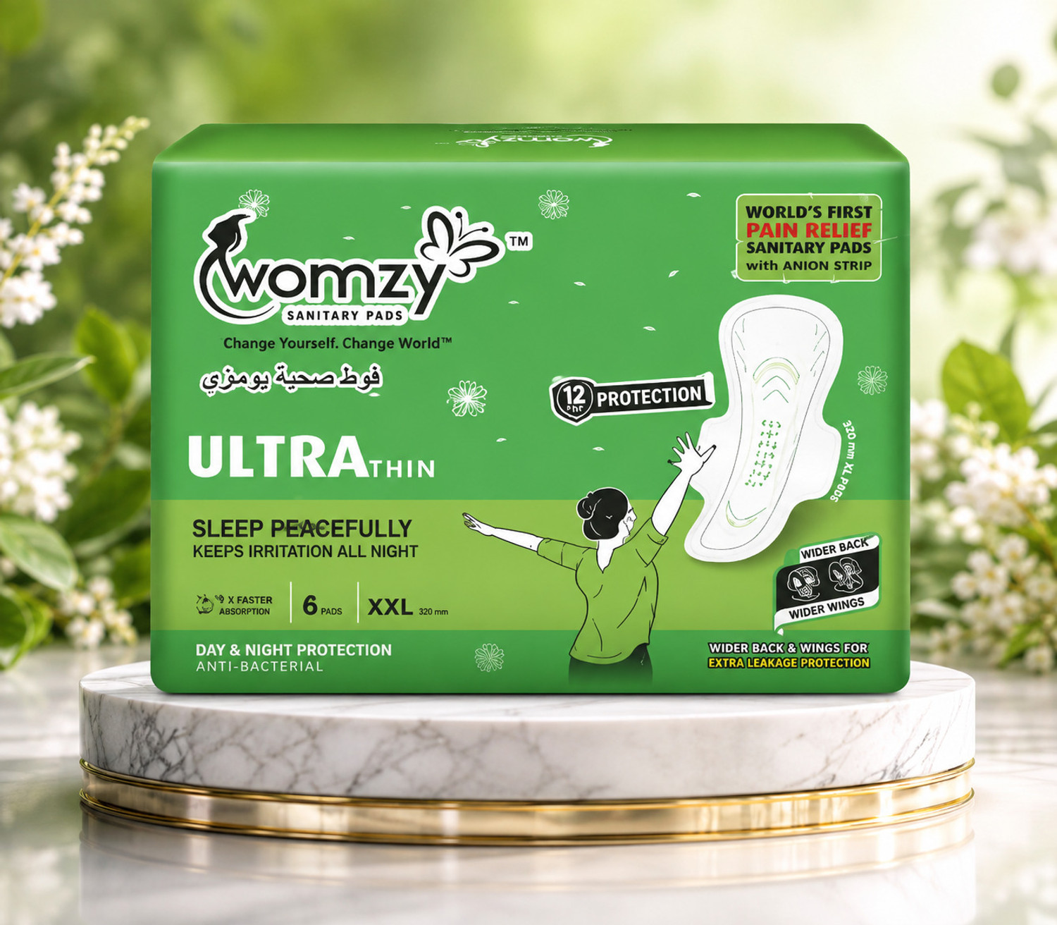 Image of Womzy Ultra Thin Pain Relief XXL 320 mm - 6 Pads Sanitary Pad