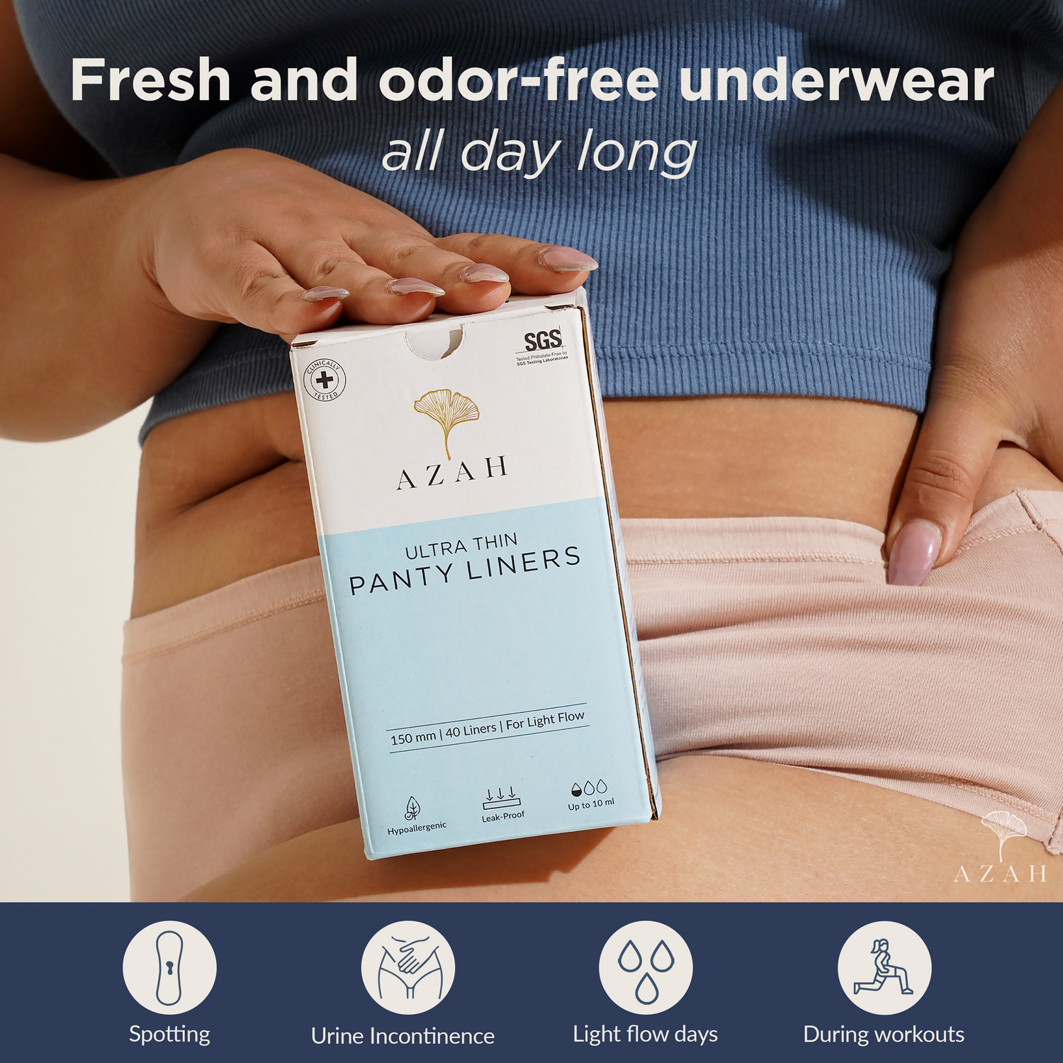 Image of AZAH Sanitary Pads For Women Soft Light Flow | 100% Rash-Free | Leakproof And Dry Pantyliner