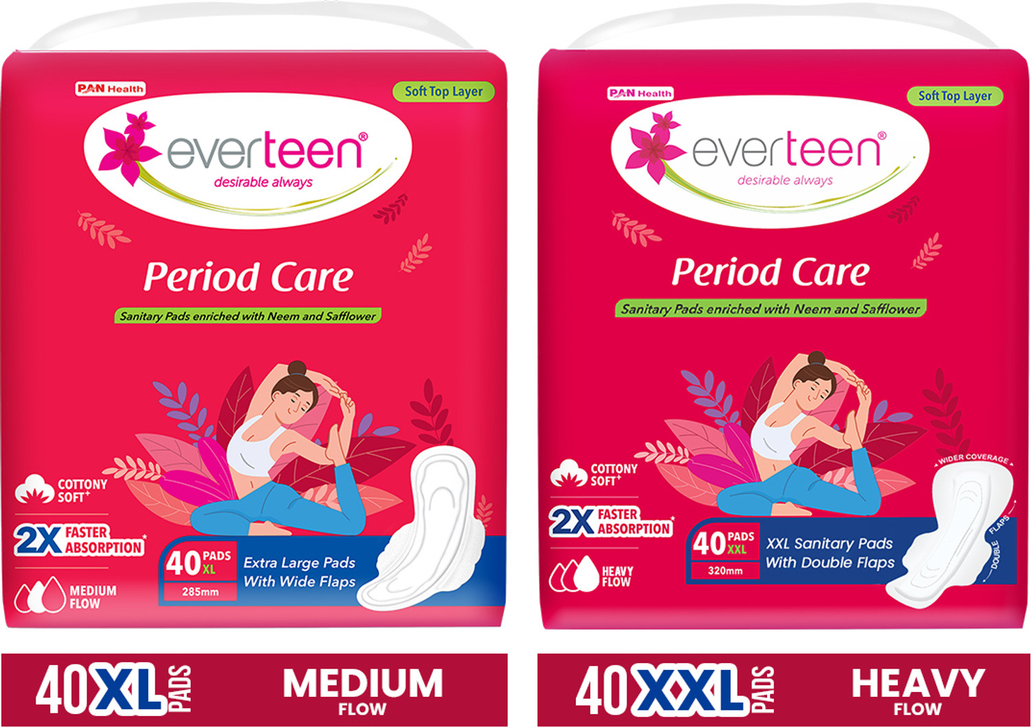 Image of everteen Period Care 40 XXL Soft Sanitary Pads and 40 XL Soft Sanitary Pads Sanitary Pad