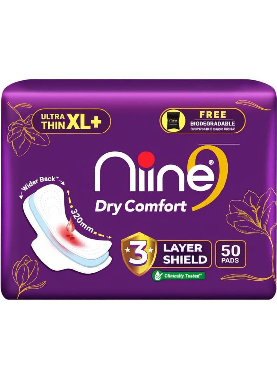 niine Dry Comfort Ultra Thin 320mm XL+ (XXL) Anti Leak with Free Disposable Bags Sanitary Pad