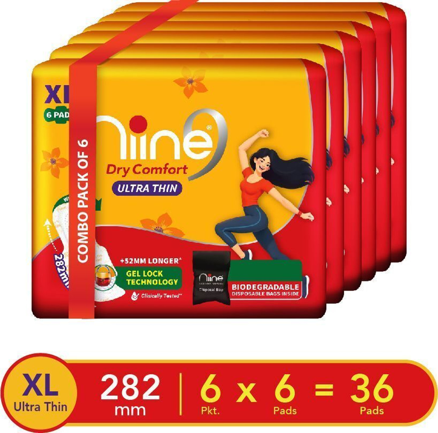 Image of niine Dry Comfort Ultra Thin XL with Disposable Bags Inside | Leak-Proof Protection Sanitary Pad