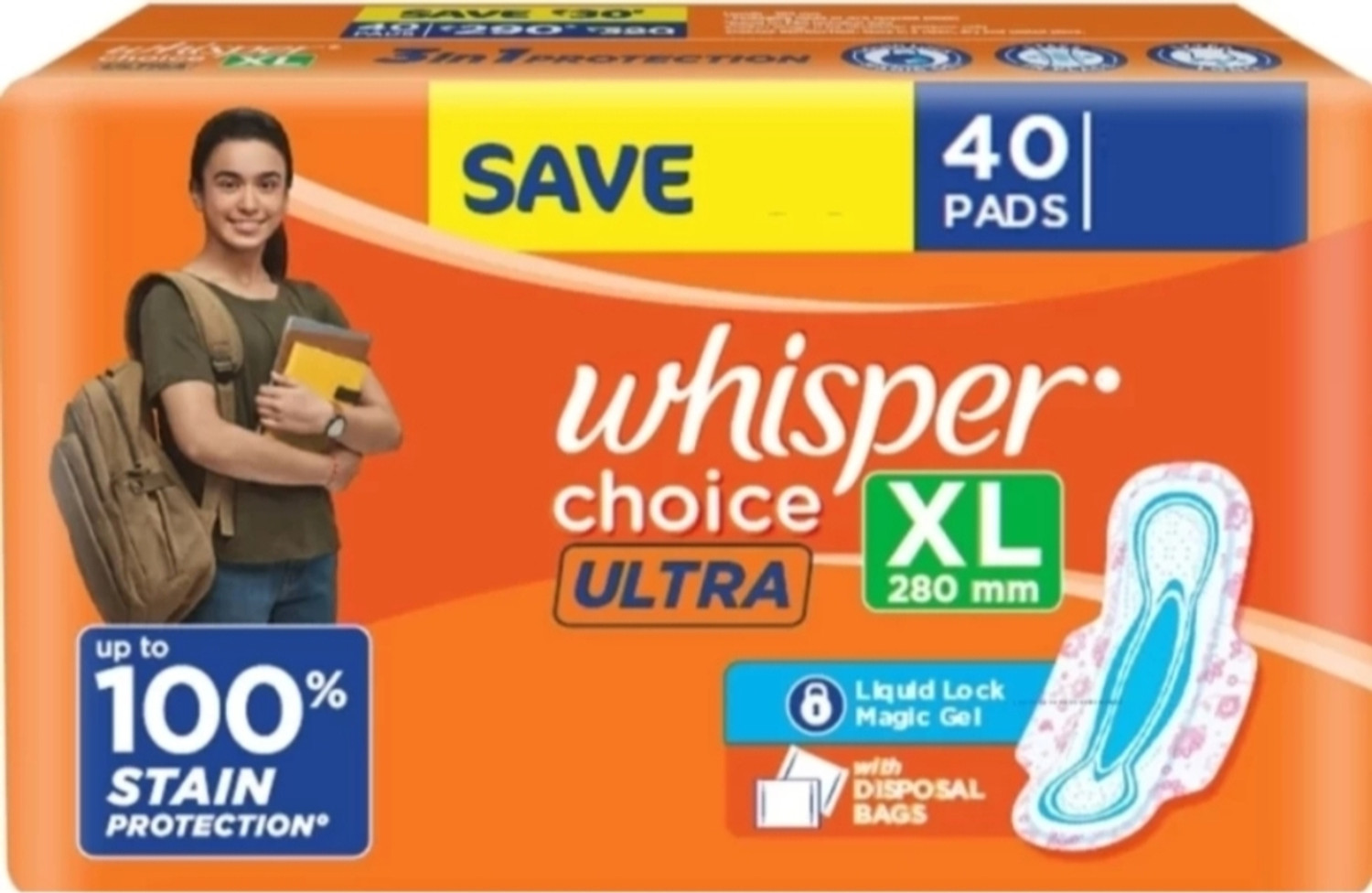 Image of Whisper choice Ultra XL wigh sanitary pads Sanitary Pad (Pack of 40)