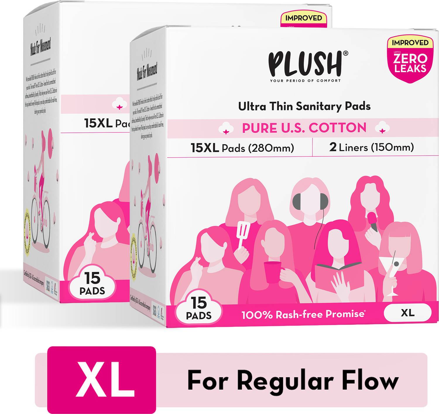 PLUSH 100% Pure U.S. Cotton XXL Rash Free , 280mm Sanitary Pad