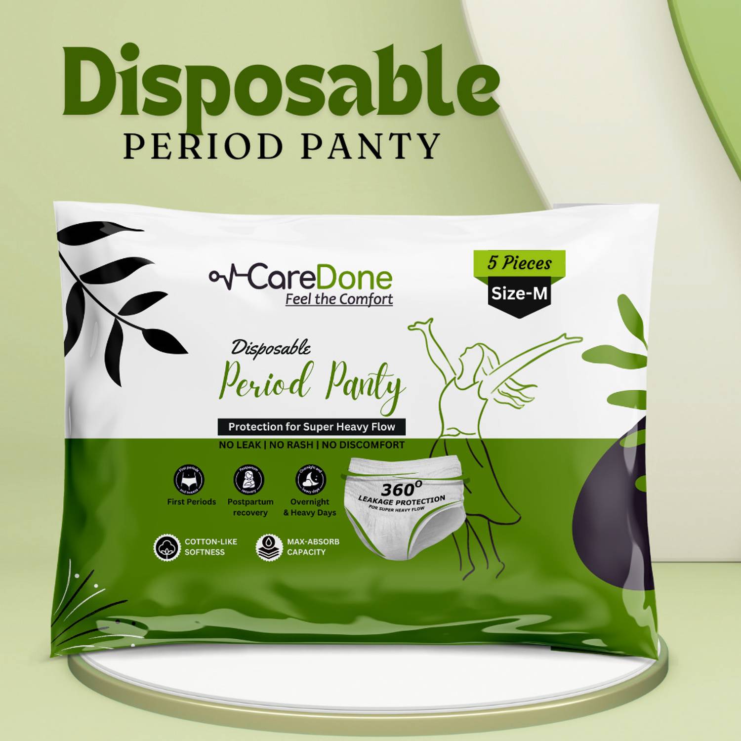 CareDone Disposable Anti-Bacterial Sanitary Period Panties for Women |Comfort High Waist Sanitary Pad