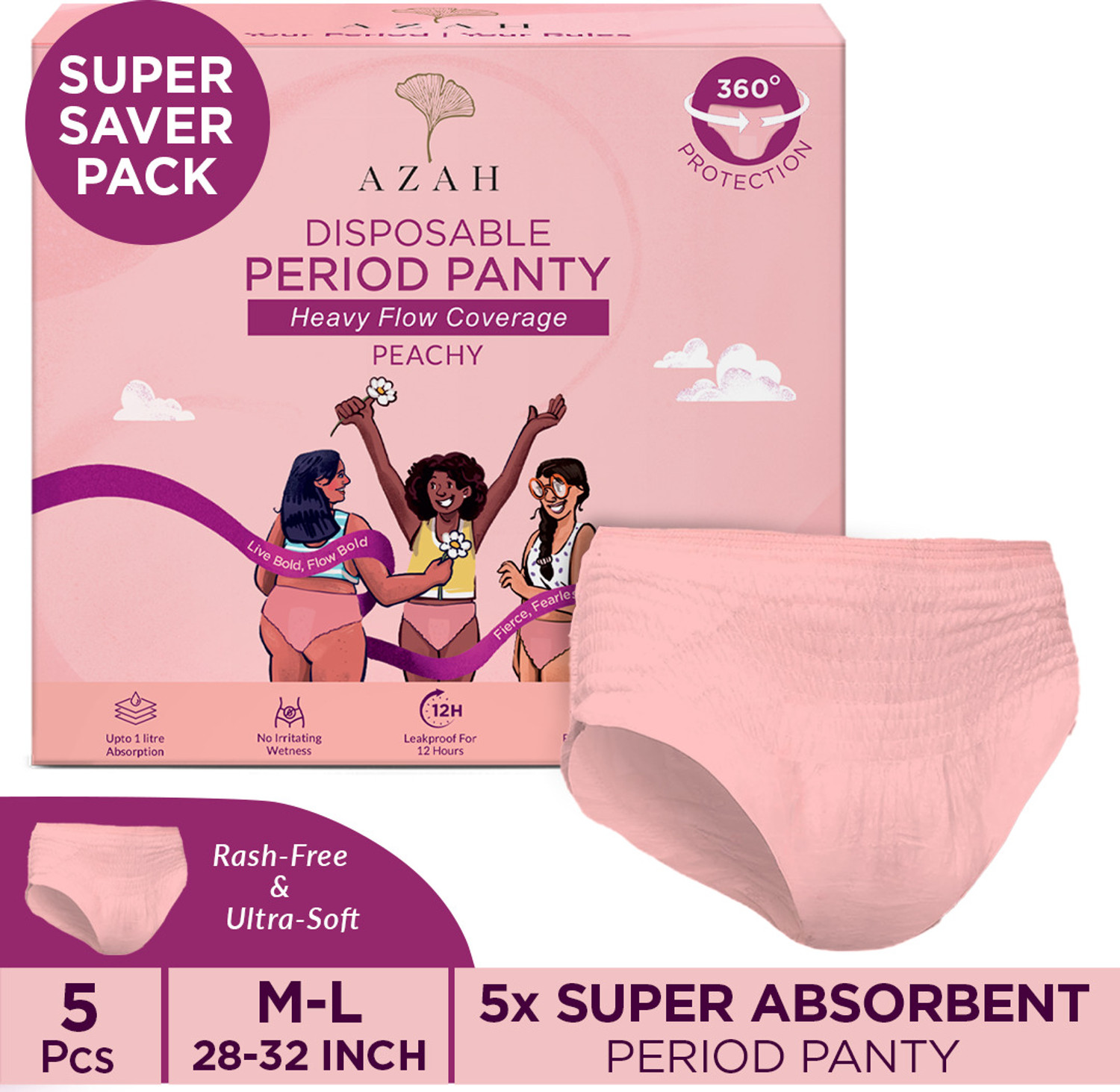 Image of AZAH Disposable Period Panties| Peachy New Look | Heavy Flow Coverage |M-L| Sanitary Pad