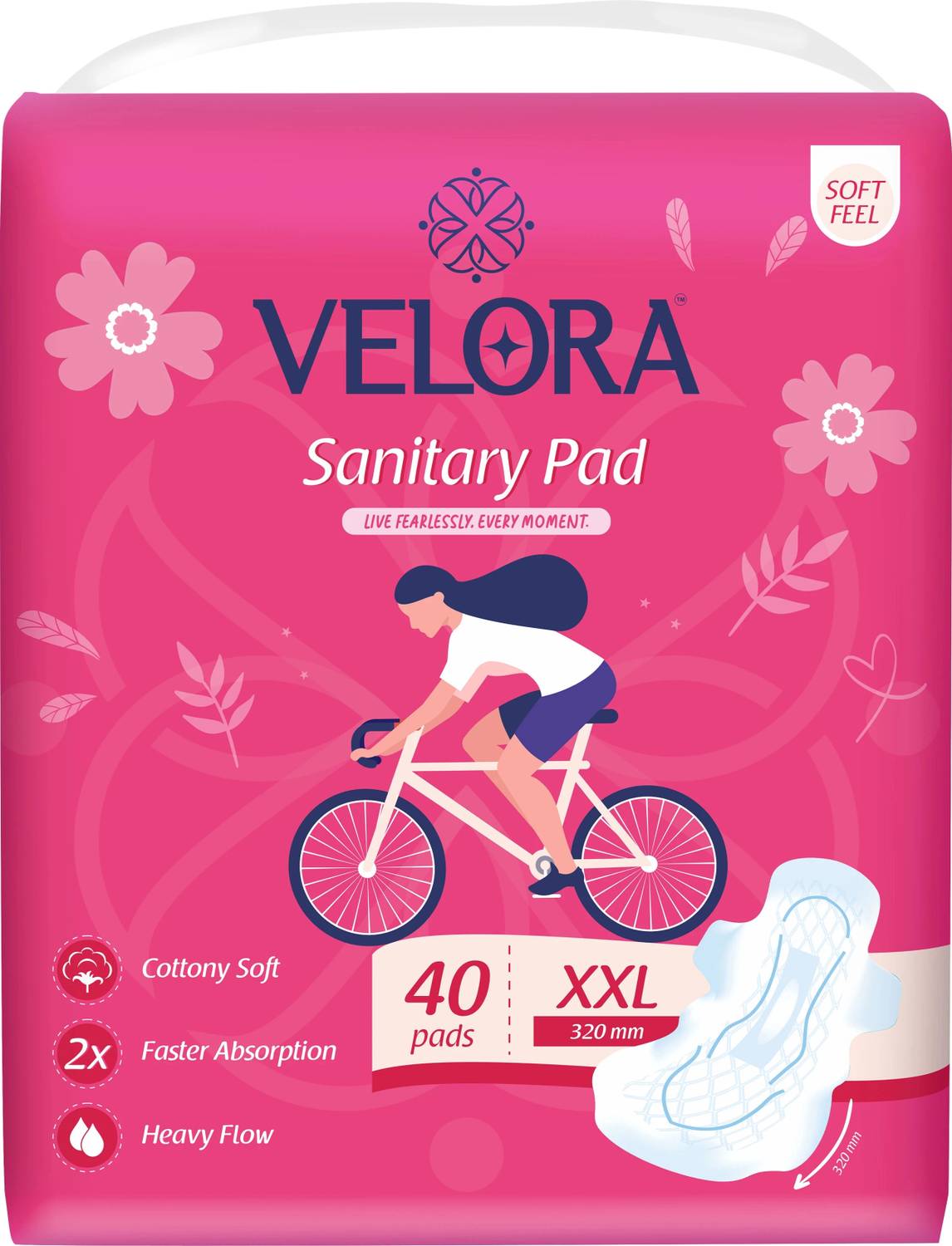 VELORA Soft Feel XXL 40 Sanitary Pads for Women Trifold pads (XXL