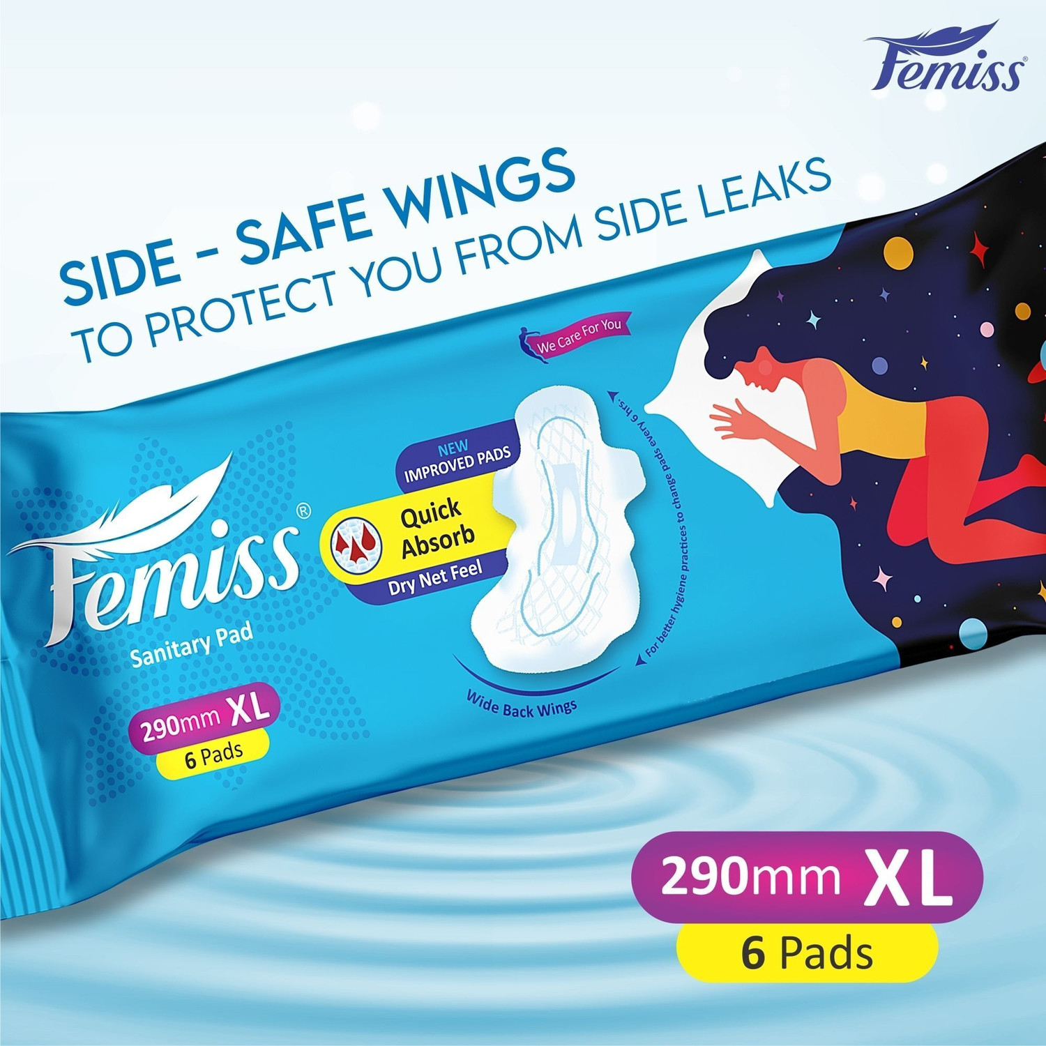 Image of Femiss Extra Absorb Overnight Sanitary Pads For Women (XL-6 Pcs Pads) Pack of 1 Sanitary Pad