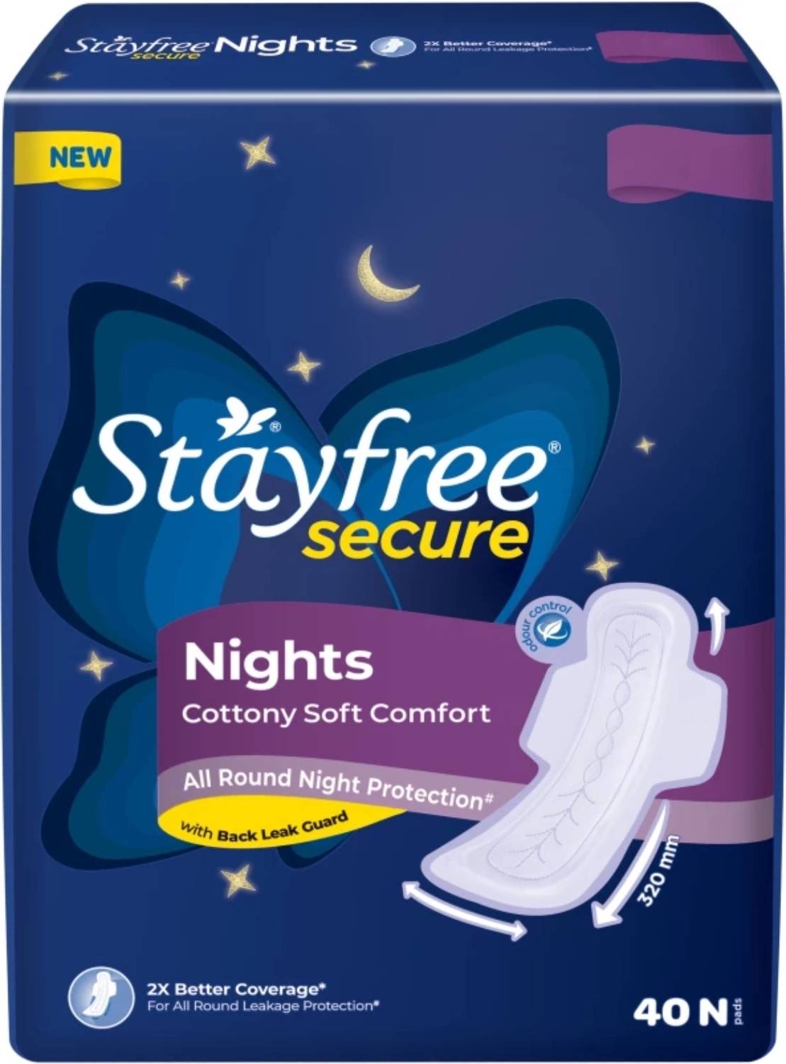 STAYFREE Secour Night XXL 40pad Sanitary Pad Pack of 40 - Image 1