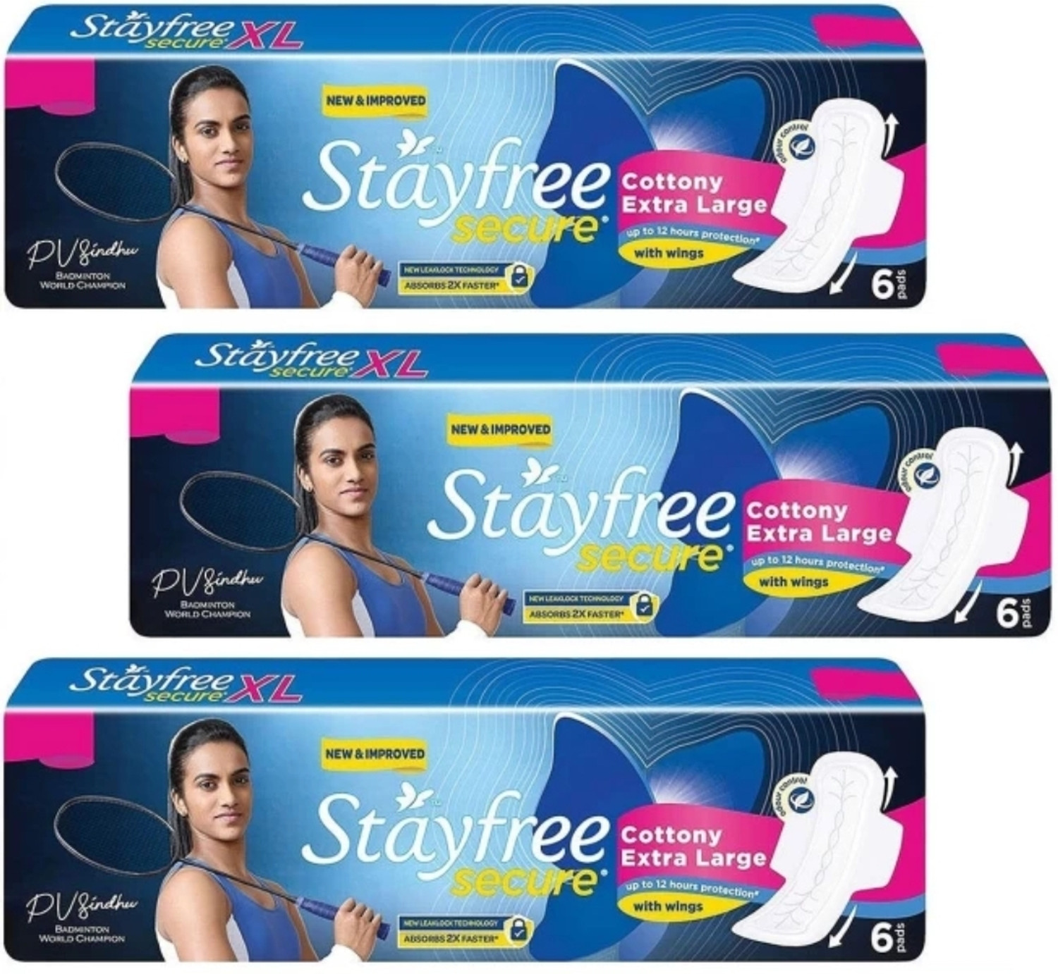 Image of STAYFREE Secure Cottony Soft XL Wings Sanitary Pads For Women, (6+6+6 Napkins) Sanitary Pad