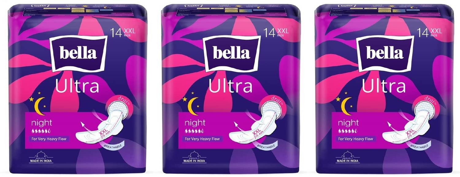 Bella Ultra Night Drai Sanitary Napkins XXL 14 pcs x pack of 3 Sanitary Pad