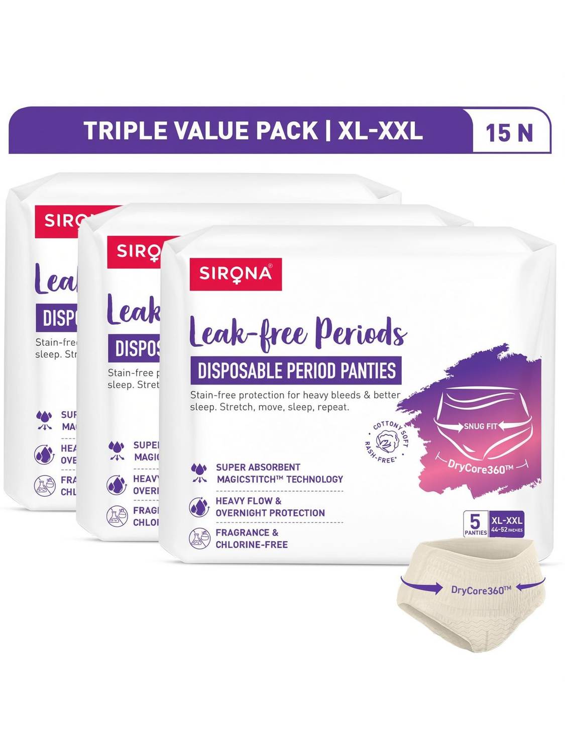 SIRONA Super Absorbent Disposable Period Panty with 360° Protection for 12 hours (XXL) Sanitary Pad