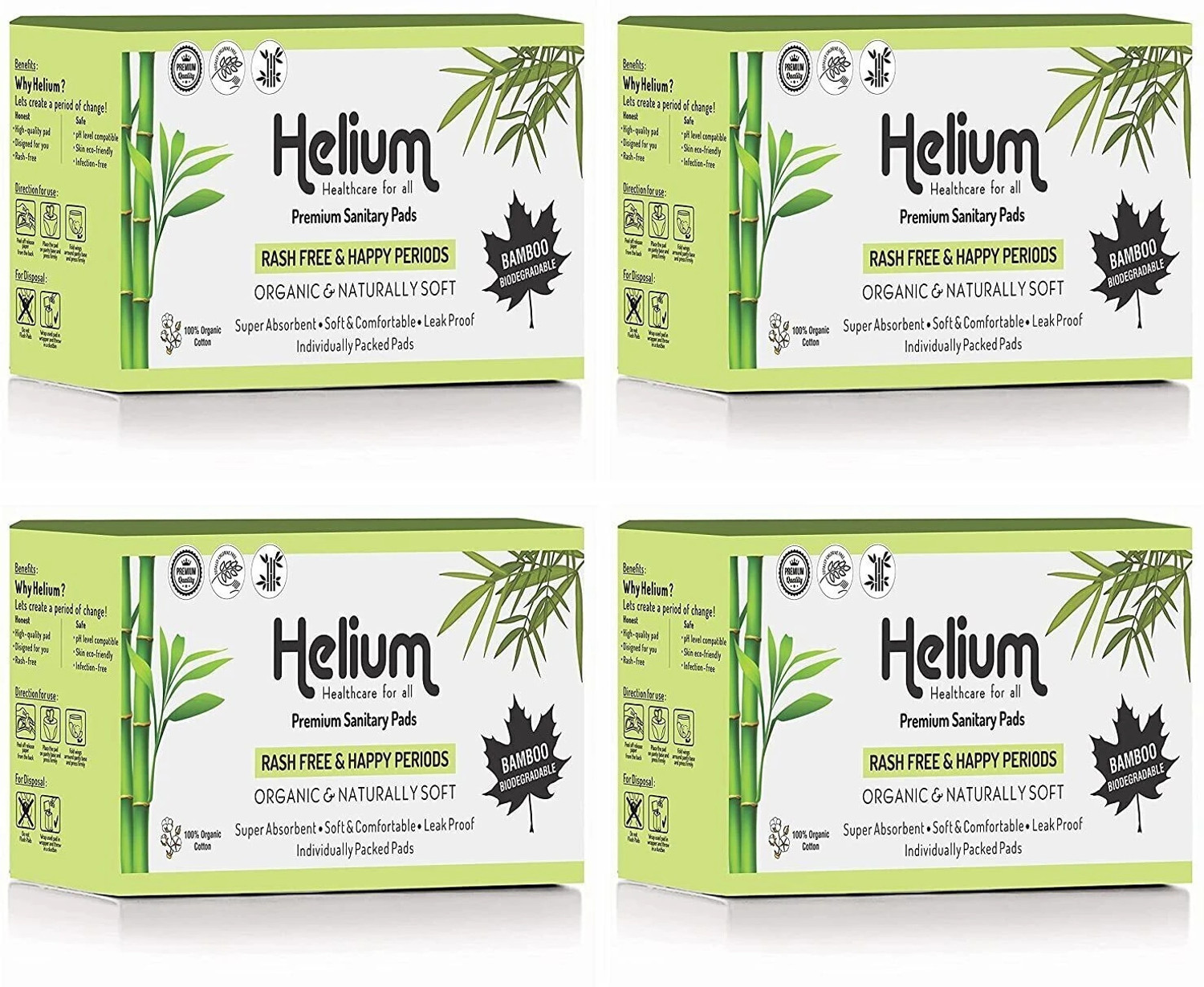 Helium Biodegradable Bamboo Premium Sanitary Pads-(Pack Of 4 * 25 = 100 Pads-XXL-330mm),Pure Cottene,100% Rash-Free-Periods,Full-Day&Night,High Absorbent, Heavy Flow, High Absorbent, Extra Long. Sanitary Pad