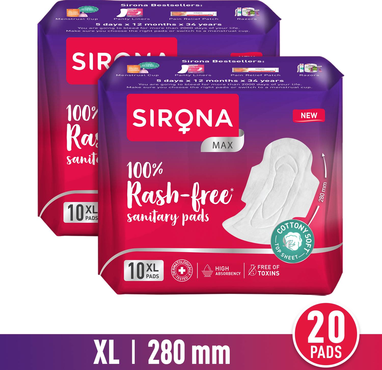 SIRONA Cottony Ultra Soft Rash Free XL Sanitary Pad