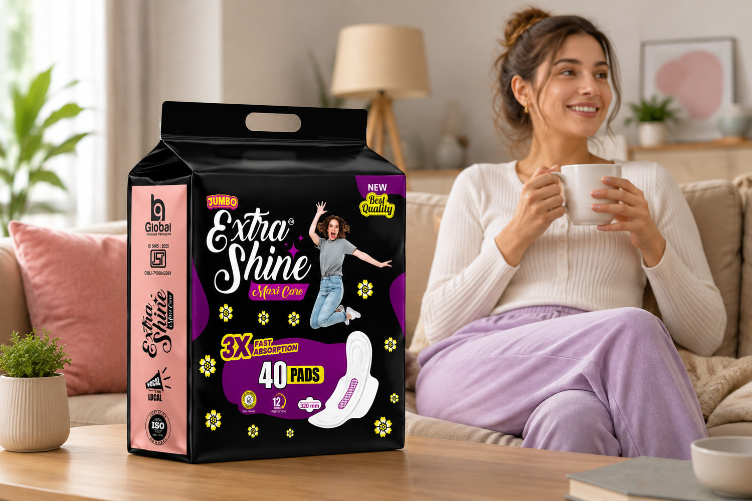 Image of JUMBO EXTRA SHINE ES 320mm XXL pads Sanitary Pad