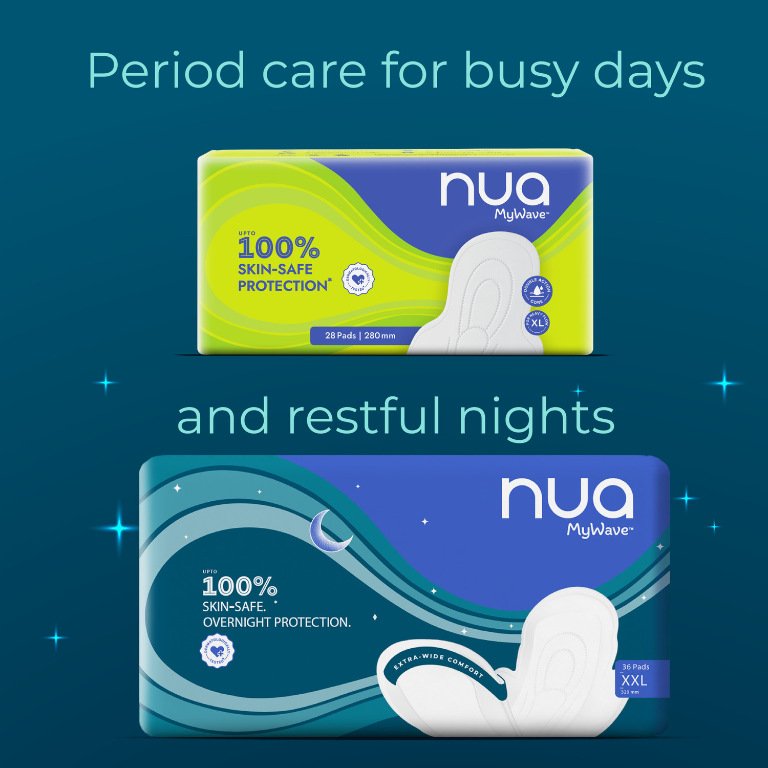Image of Nua MyWave Night XXL Sanitary Pads for Women | Pack of 36 Sanitary Pad