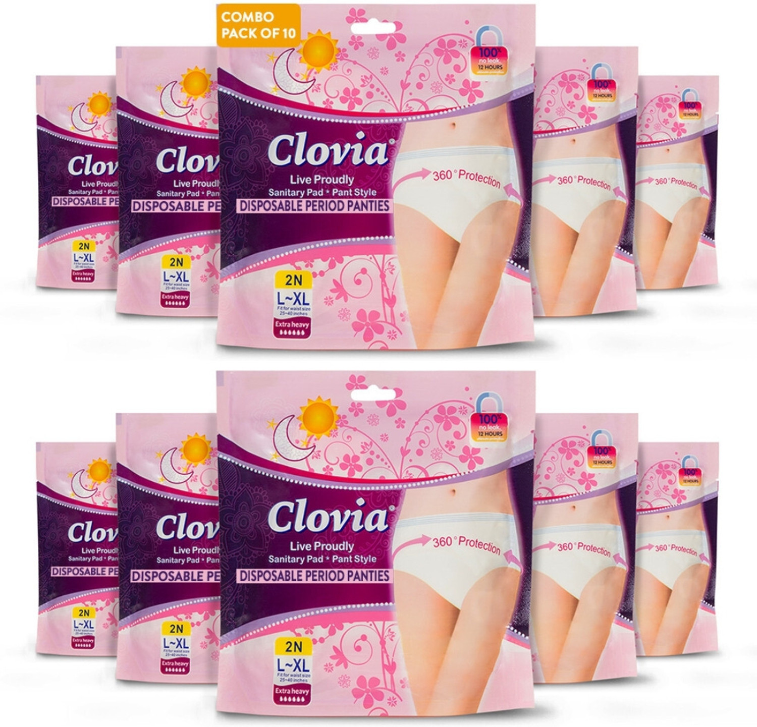 Image of Clovia sanitary napkin- disposable period panty type Combo of 10 ( Nos of 20) Sanitary Pad (Pack of 2)