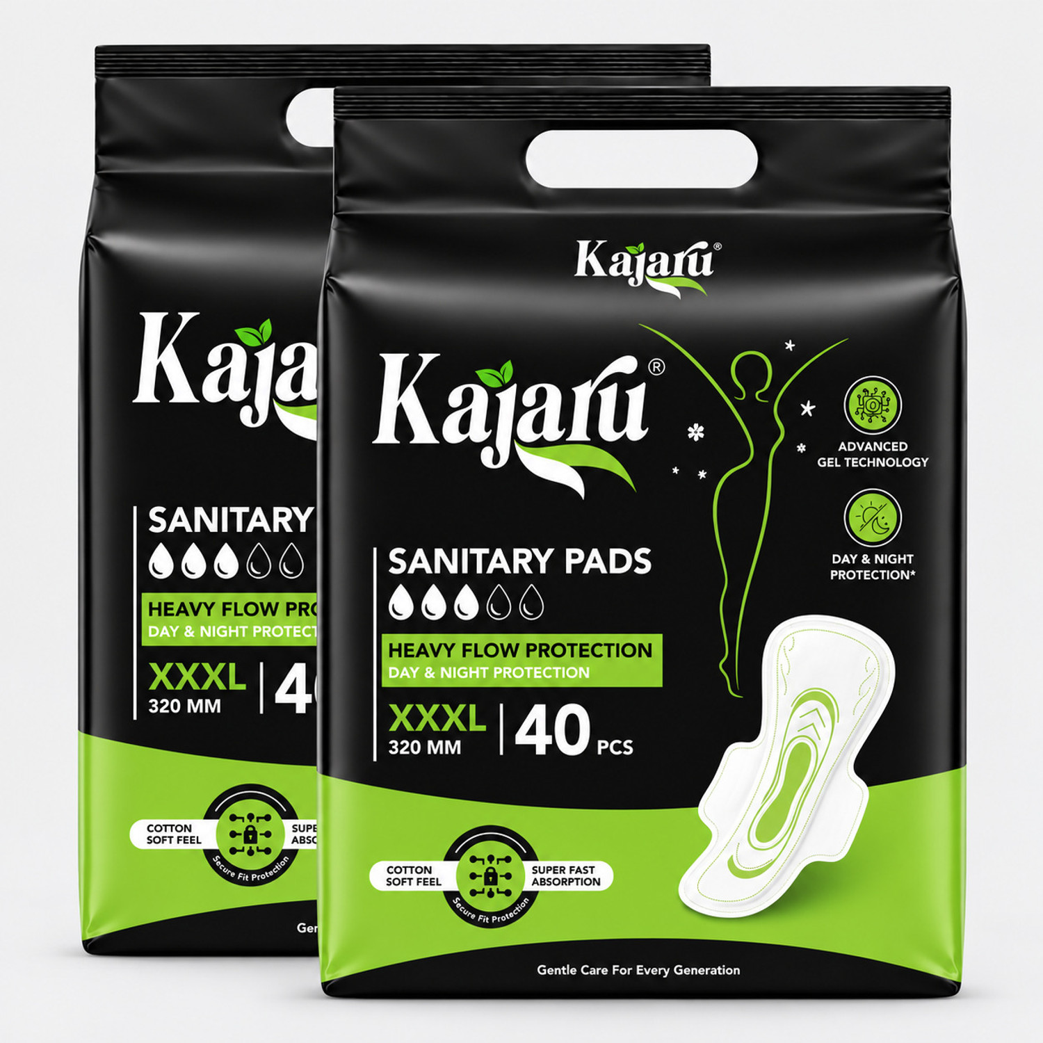KAJARU Sanitary Napkins for Heavy Flow, Leak-Free, Soft, Ultra Absorbent,320mm XXXL Sanitary Pad