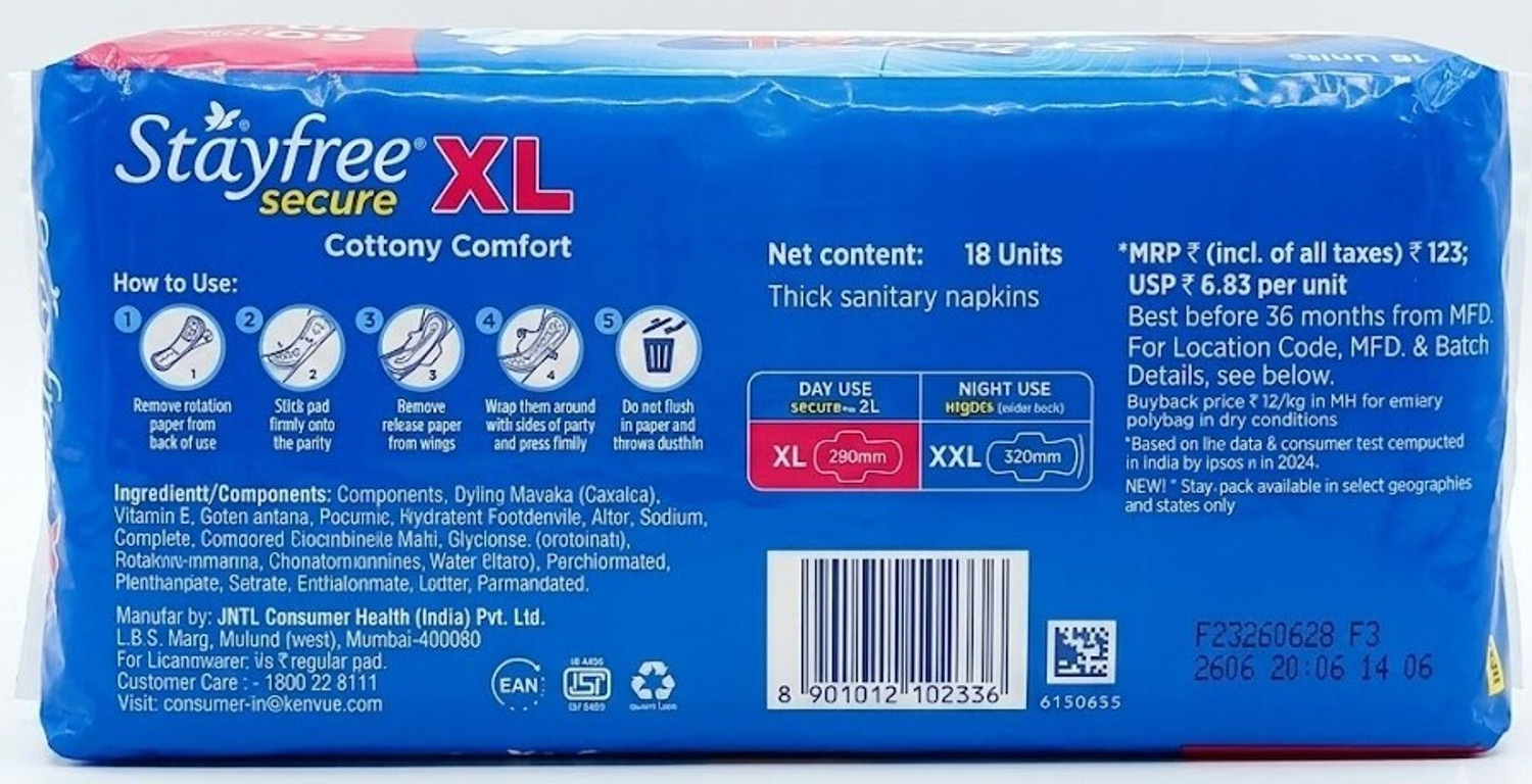 Image of STAYFREE secure-Xl cottony comforrt Sanitary Pad