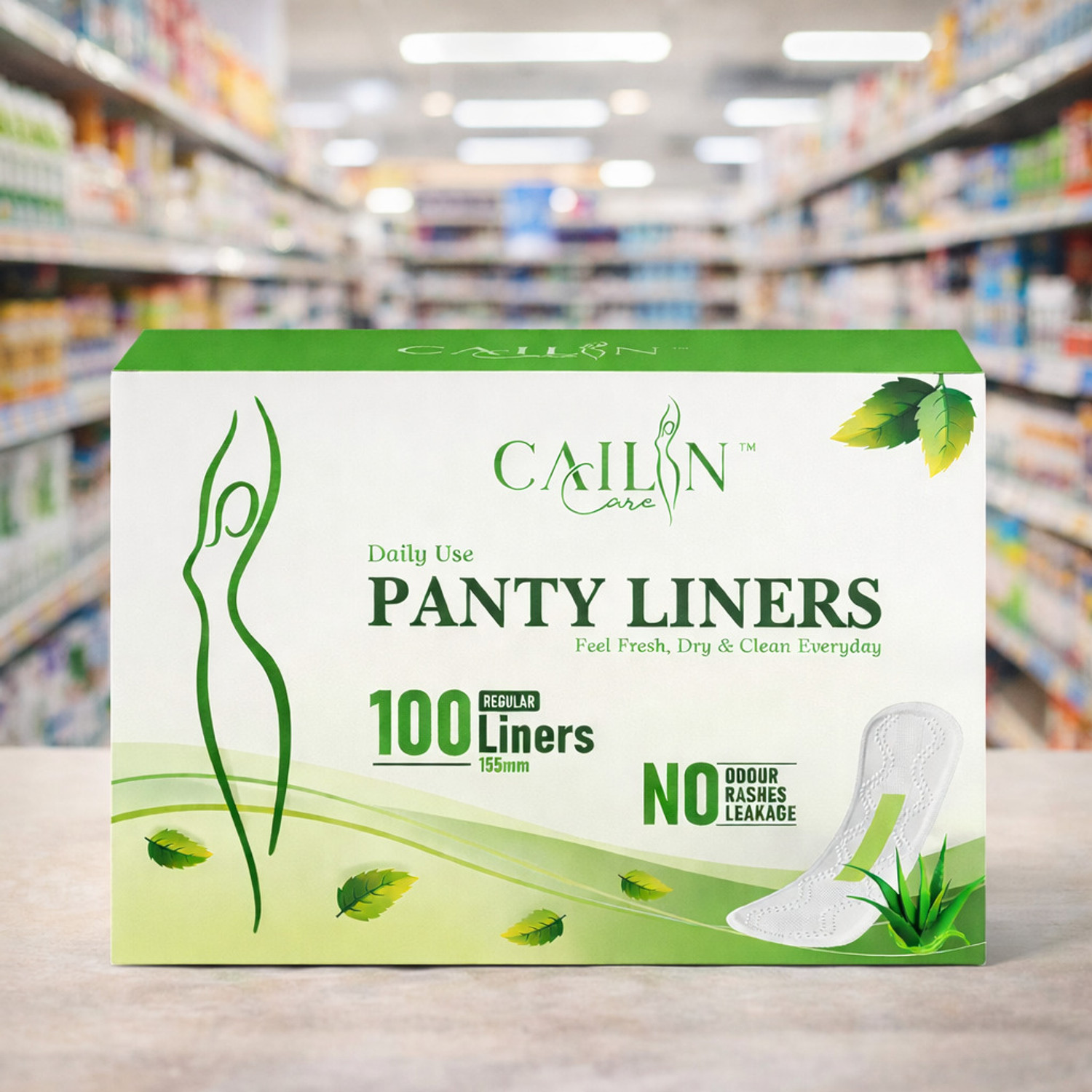 Image of Cailin Care Antibacterial Liner With Aloe Vera for Daily use of Women (Size - 155mm|Small) Pantyliner