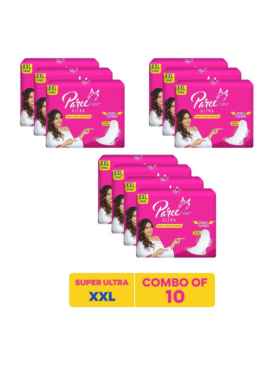 Paree Super Ultra Soft Feel Double Feathers XXL Tri-Fold Pads, With Disposable Covers Sanitary Pad