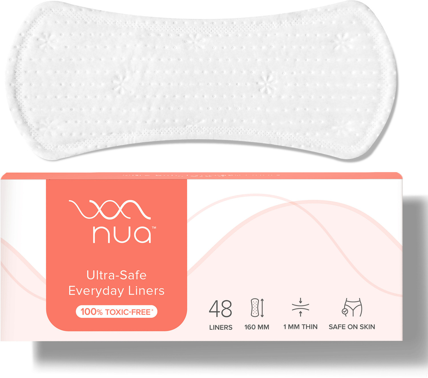 Image of Nua Everyday Panty Liners (Pack of 48) || Super Thin (1mm) Panty Liners || Rash-Free and Toxin-Free || Soft Comfortable Top Layer Pantyliner