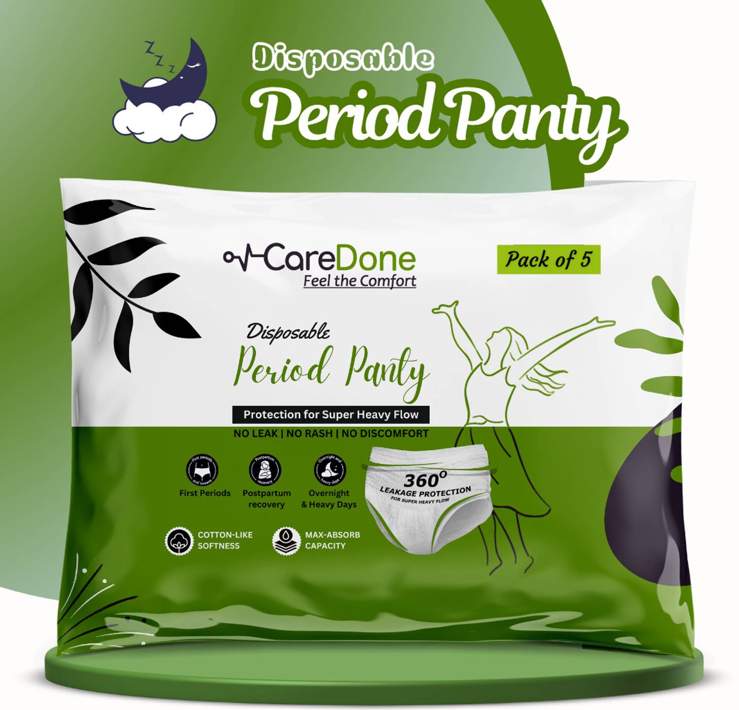 CareDone White Disposable Leakproof Period Panty for Heavy Period Flow Cd7 Sanitary Pad