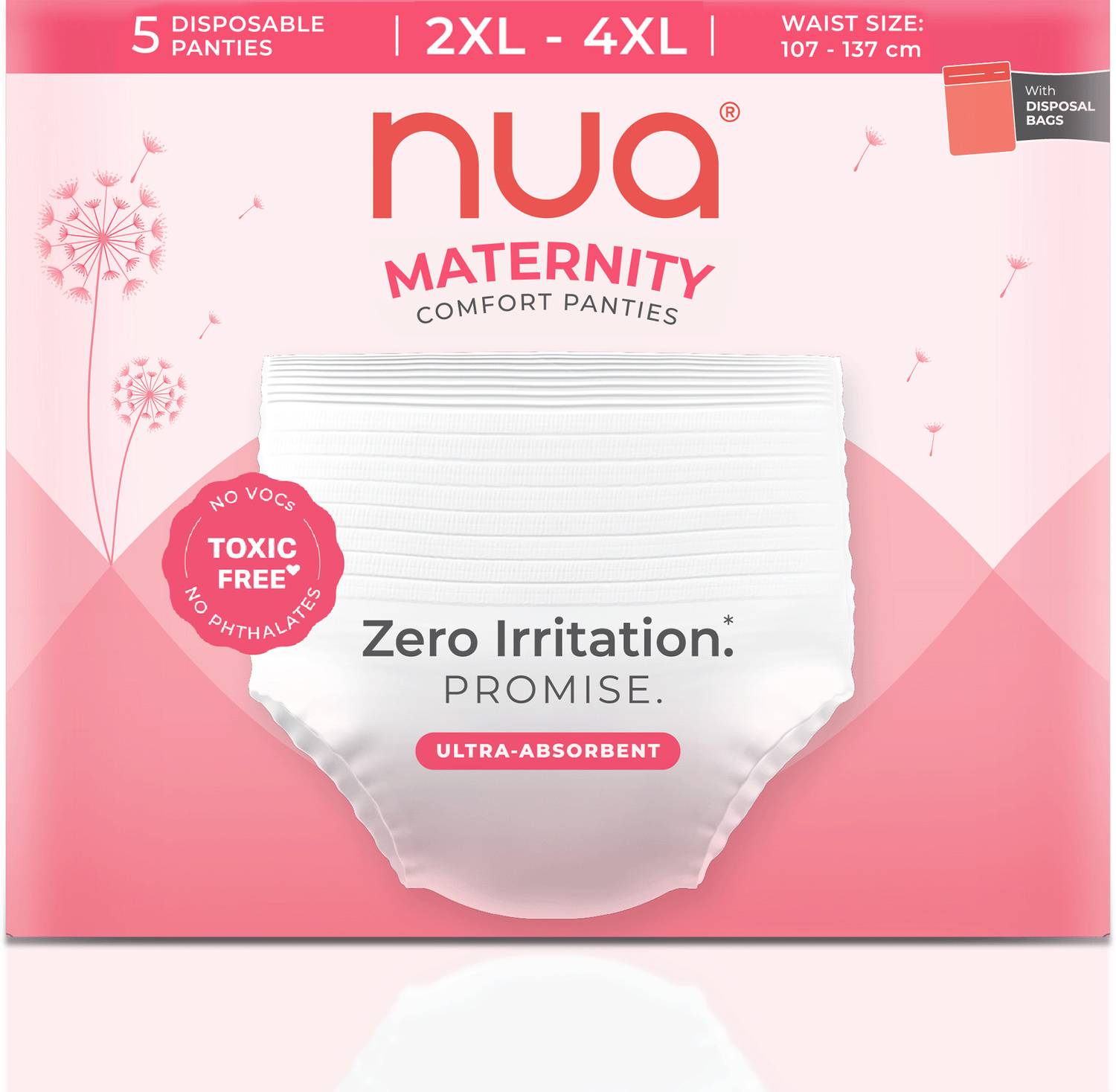 Nua Ultra-Absorbent Maternity Panties XXL-XXXL (38-54 INCHES)|Pack of 5 Sanitary Pad