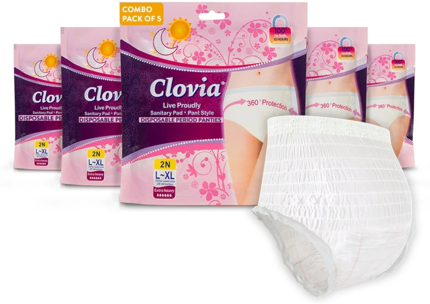 Image of Clovia sanitary napkin- disposable period panty type Combo of 5 (10 Nos) Sanitary Pad (Pack of 2)