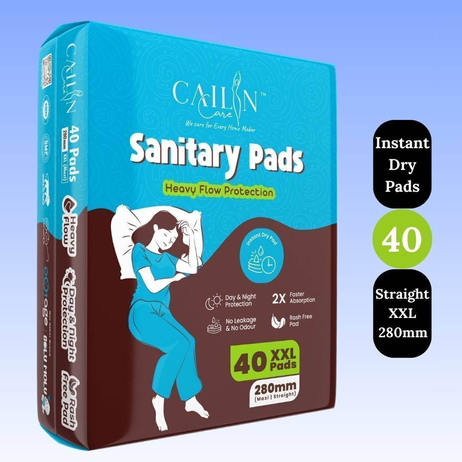 Cailin Care Instant Dry Leakage, Odour, Rash Free 280mm XL Straight Heavy Flow Protection Sanitary Pad