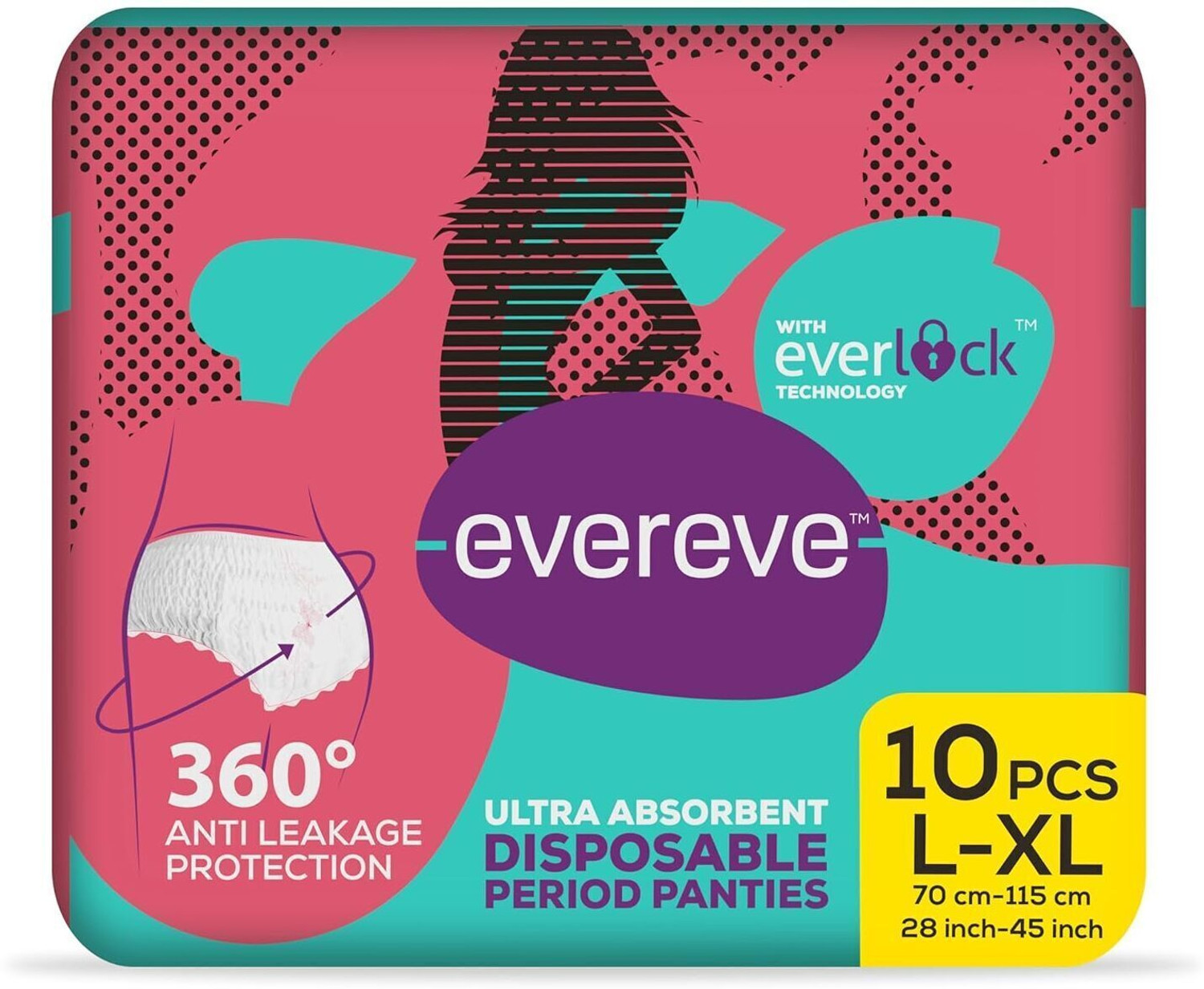 Image of EverEve Ever Eve Ultra Absorbent Disposable Period Panties, L-XL, 0% Leaks Sanitary Pad