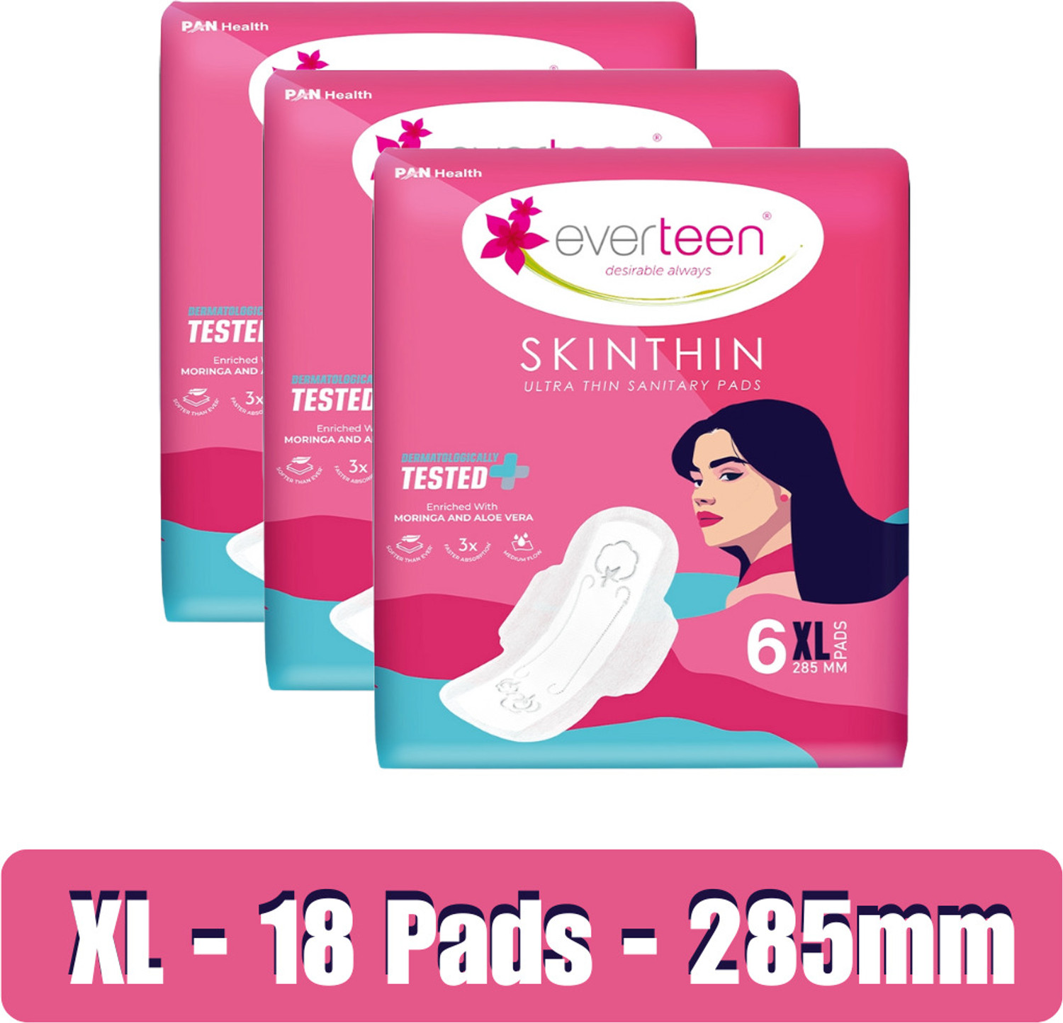 Image of everteen Skin Thin XL 18 Sanitary Napkins | Rash-Free, Dermatologically Tested Sanitary Pad