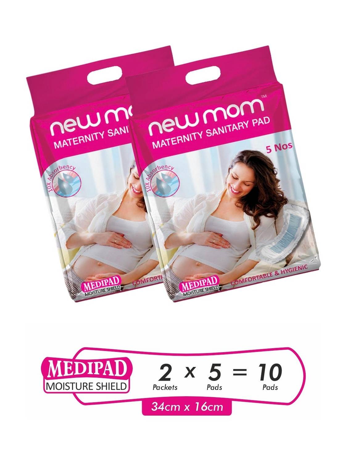Newmom Disposable Maternity Pad Medi, Pack of 5*2 Sanitary Pad