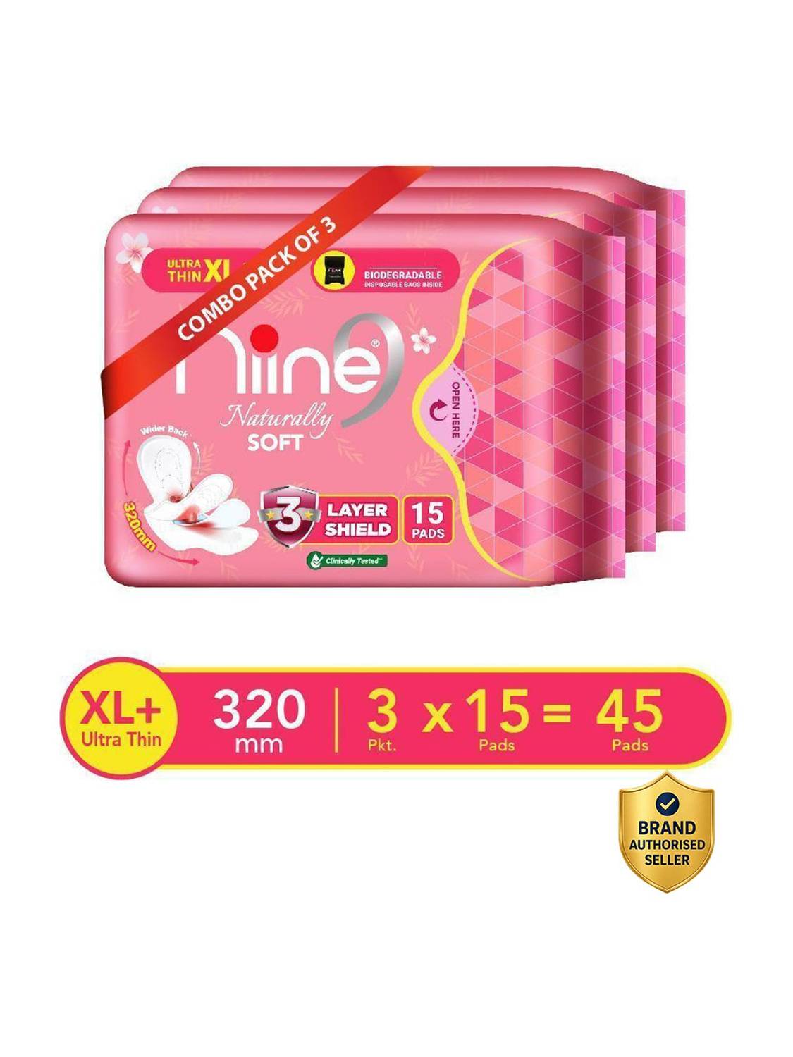 niine Naturally Soft Ultra Thin XL+ SUPERSAVER PACK for Heavyflow with Disposable Bag Sanitary Pad