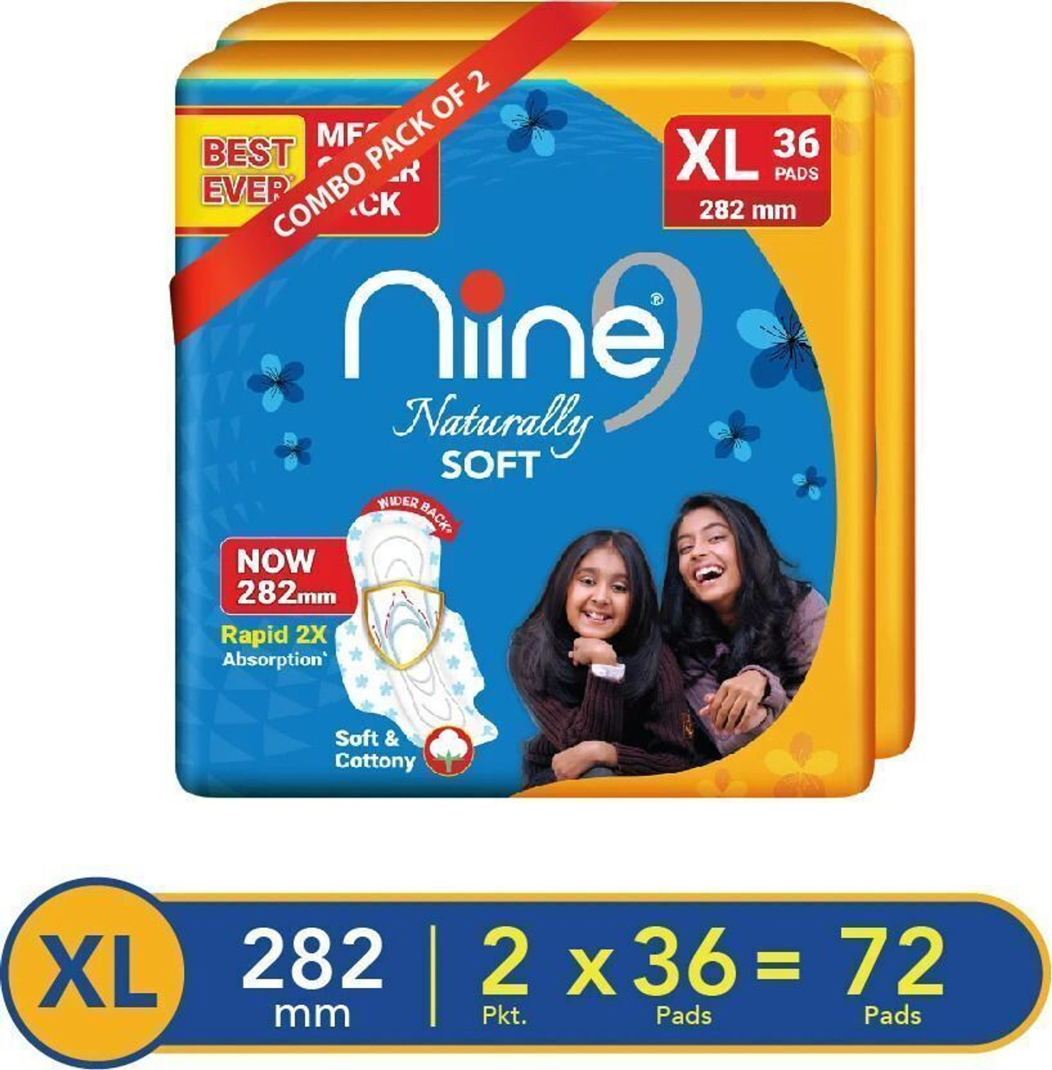 niine Naturally Soft XL Sanitary Pads With Anti Leak Flow, Extra Soft and Cottony Sanitary Pad