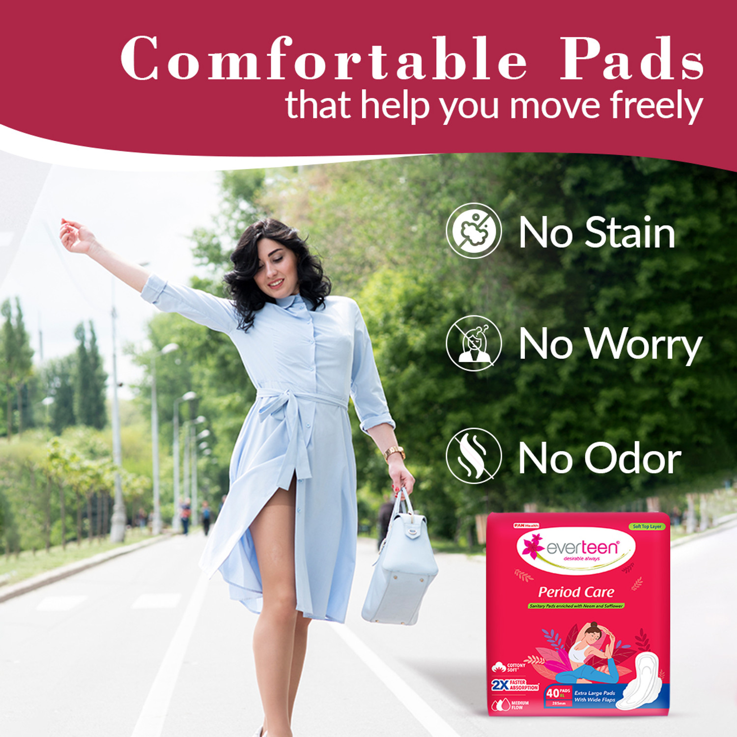 Image of everteen Period Care XL Soft Sanitary Pads with Neem & Safflower For Medium Flow - 2 Pack Sanitary Pad