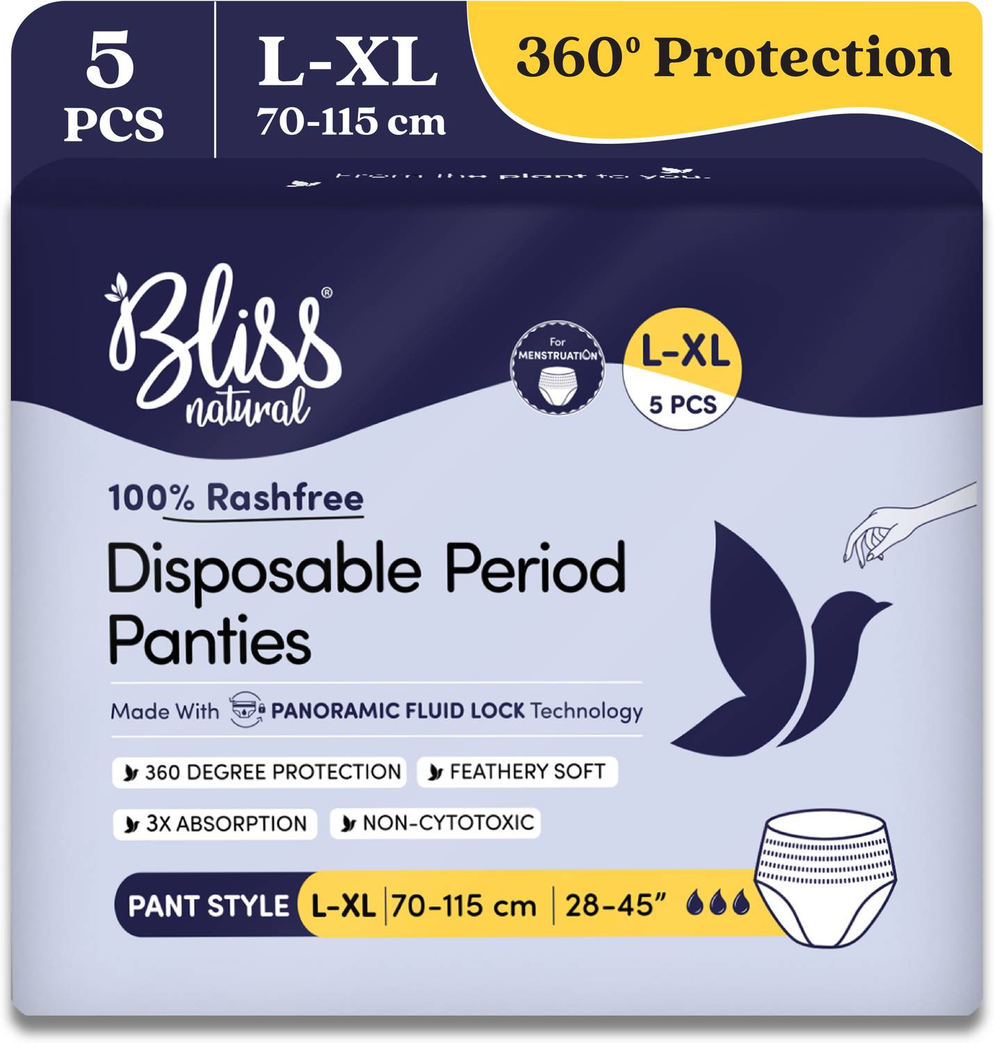 BlissNatural Disposable Peroid Panties (L-XL) 28-45 Inch | Pull-Up Pant With Extreme Comfort Sanitary Pad