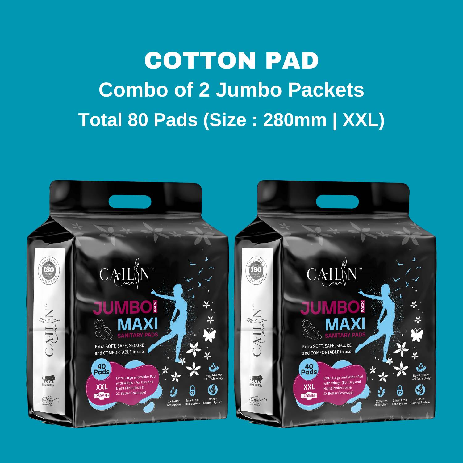 Cailin Care Extra Long Cotton Sanitary Pad for Day & Night Protection (Size - XXL|280mm) Sanitary Pad