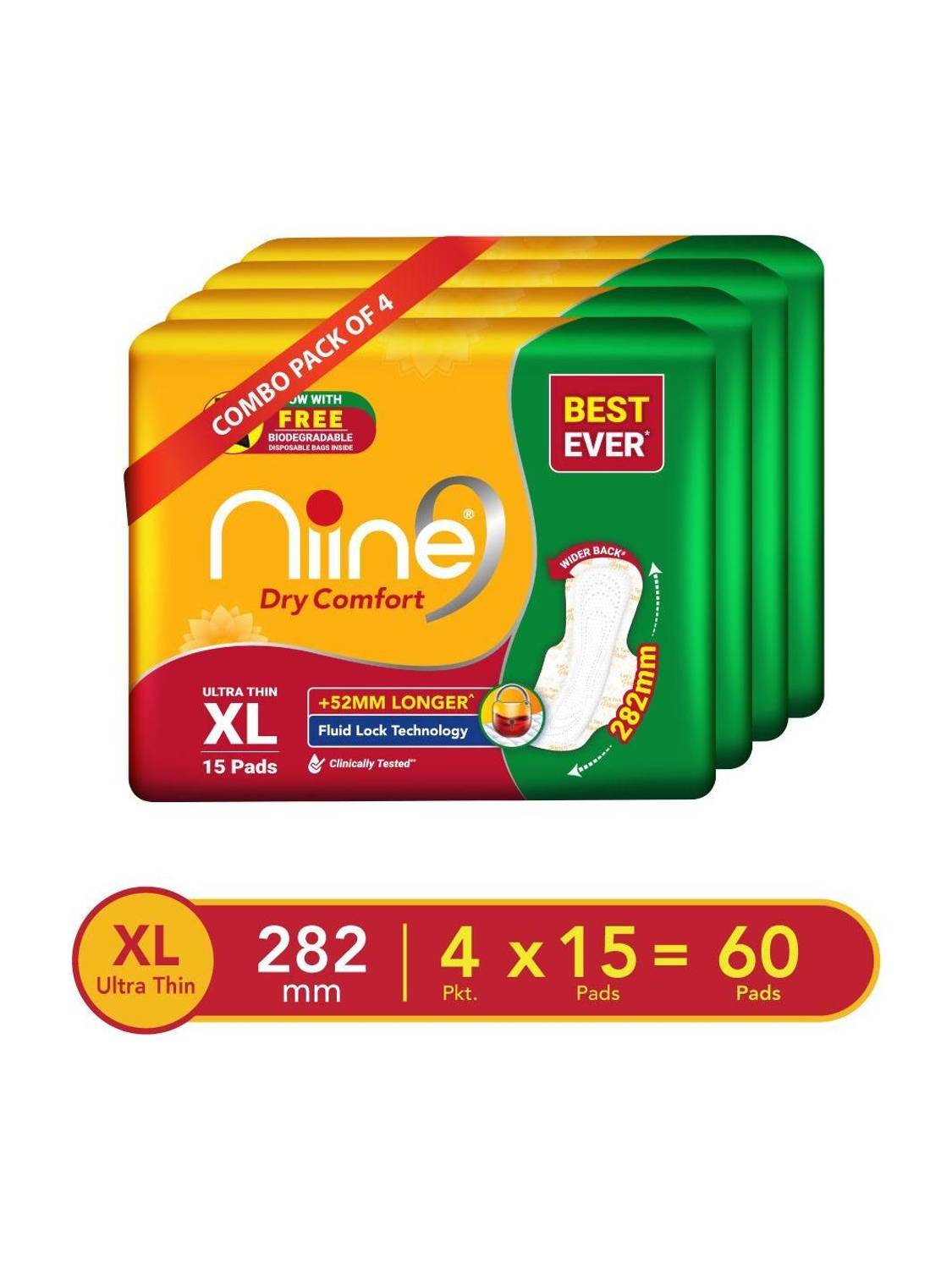 niine Dry Comfort Ultra Thin Super Saver with Disposable Bags, Leak-Proof Protection Sanitary Pad