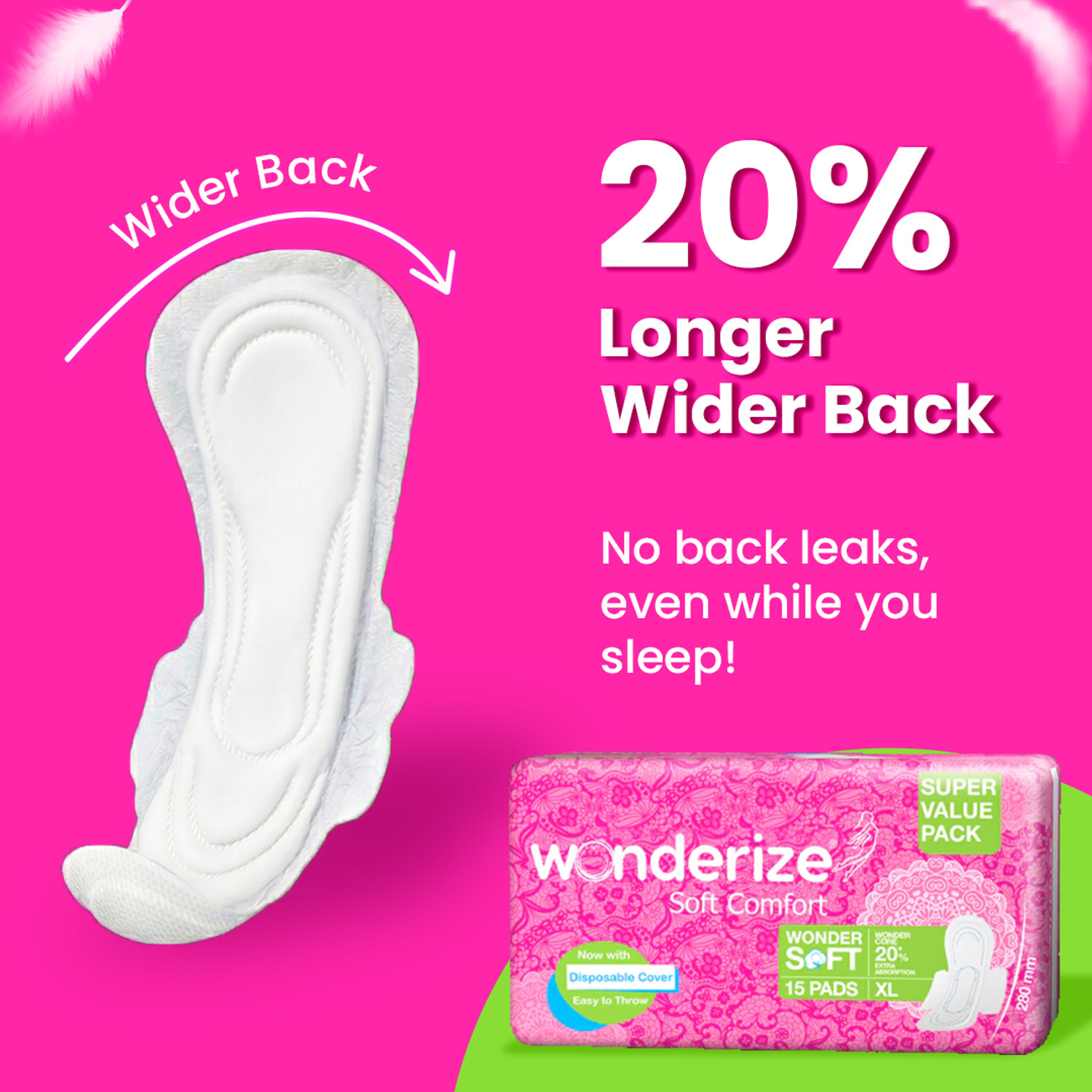Image of Wonderize Soft Comfort XL Sanitary Napkin 45 Pads Combo of 3 With Disposable Pouch Sanitary Pad