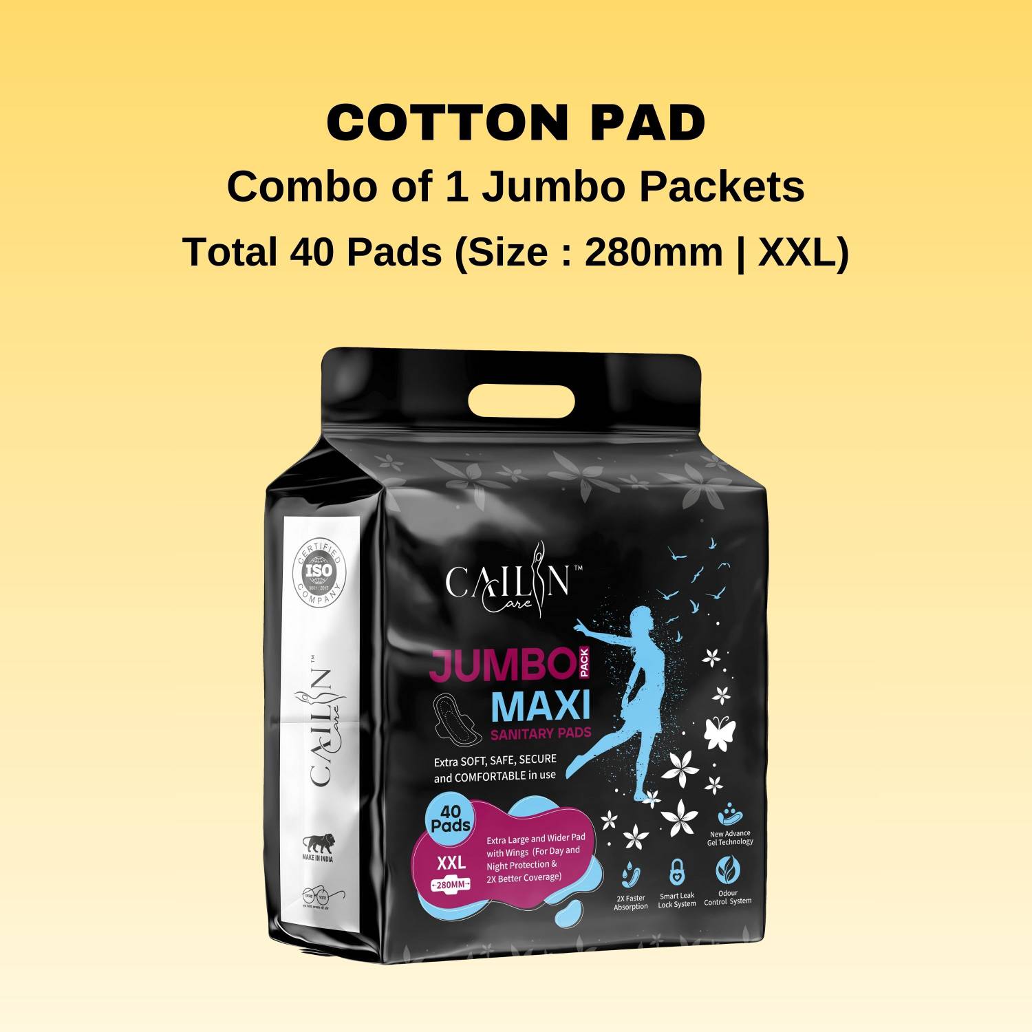 Cailin Care Cottony Soft & Cofortable Rash Free Maxi Sanitary Pads (Size - XXL|280mm)) Sanitary Pad