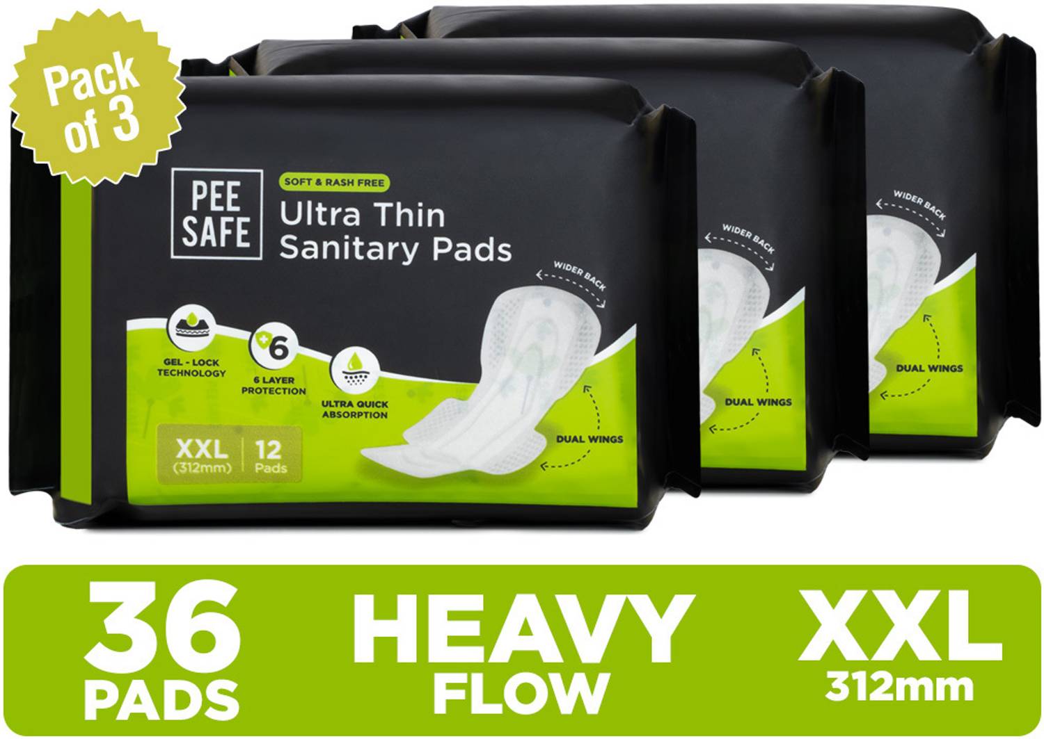 Pee Safe Ultra Thin Sanitary Pad for Women XXL Cottony Soft Dual Wings Rash Free Periods Sanitary Pad