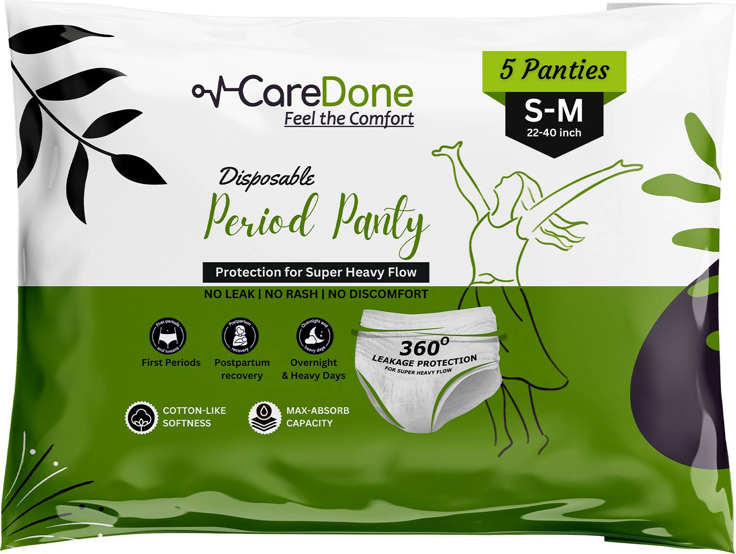 CareDone Extra Absorbent Disposable Period Panties for Women with 12Hr Protection 5 Panty Sanitary Pad