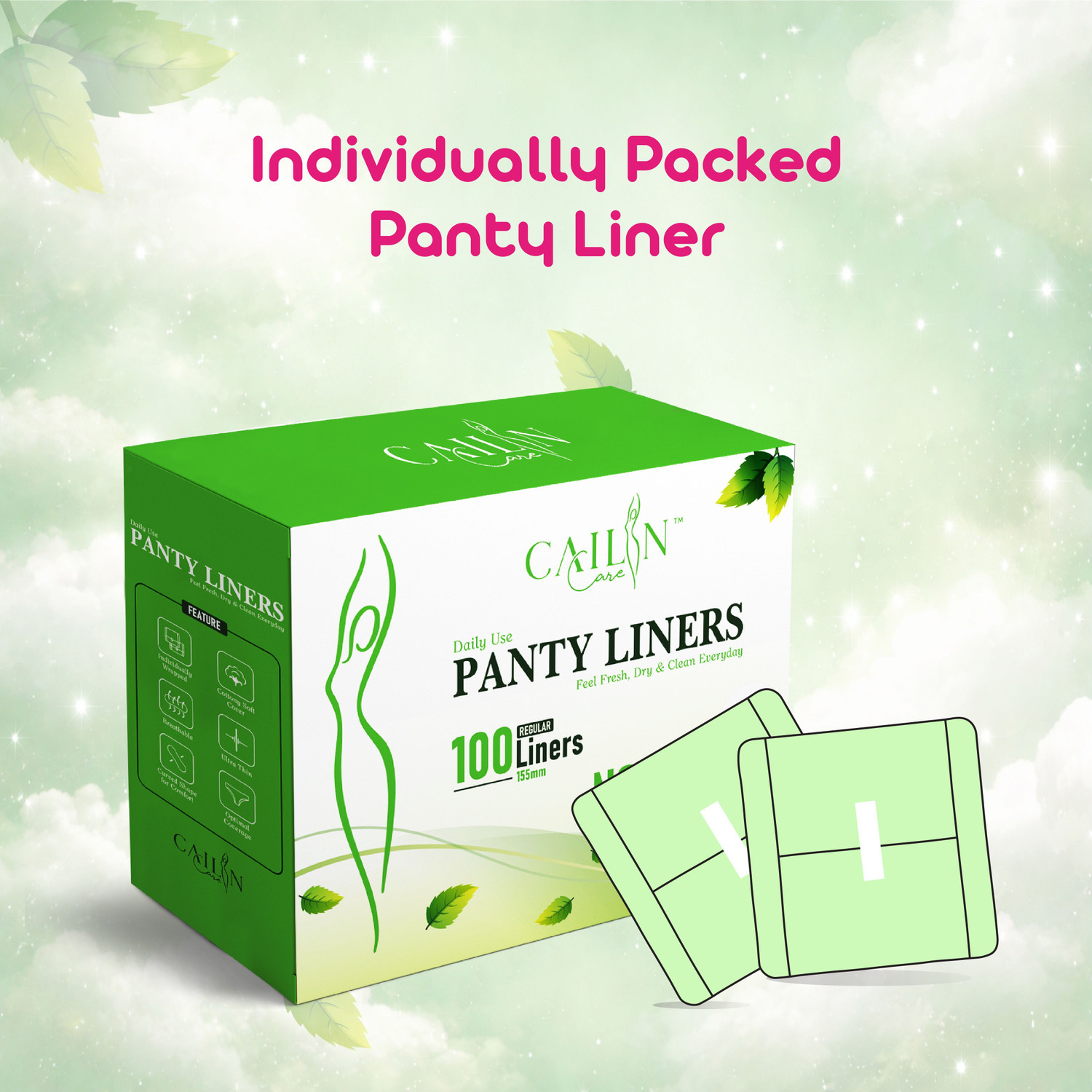 Image of Cailin Care Antibacterial Liner With Aloe Vera for Daily use of Women (Size - 155mm|Small) Pantyliner