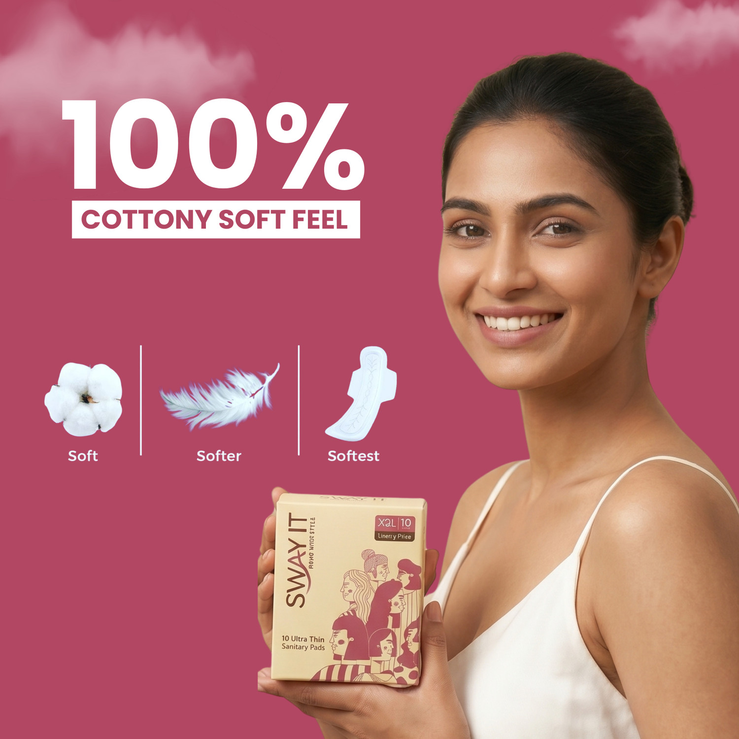 Image of SWAY IT Ultra Thin Sanitary Pads XXL(320 mm) Heavy Flow | 10 Pads | Rash-Free Protection Sanitary Pad