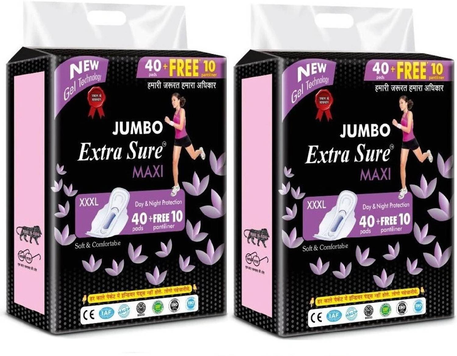 Extra Sure JUMBO Maxi 40 + 10 FREE Pantiliner Combo XXXL Day & Night Sanitary Pad