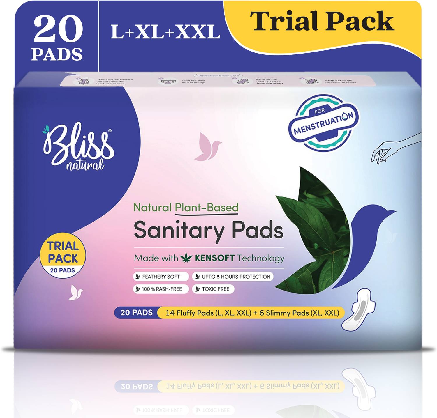 BlissNatural Trial Pack for Women | 14 Ultra Soft + 6 Ultra Thin | L+XL+XXL | Rash Free Sanitary Pad